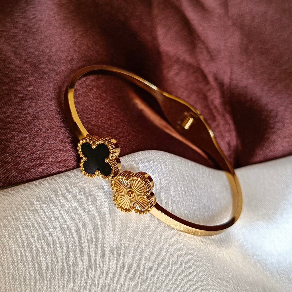 JJ Gold-Plated Clover Cuff Dual Charm Design