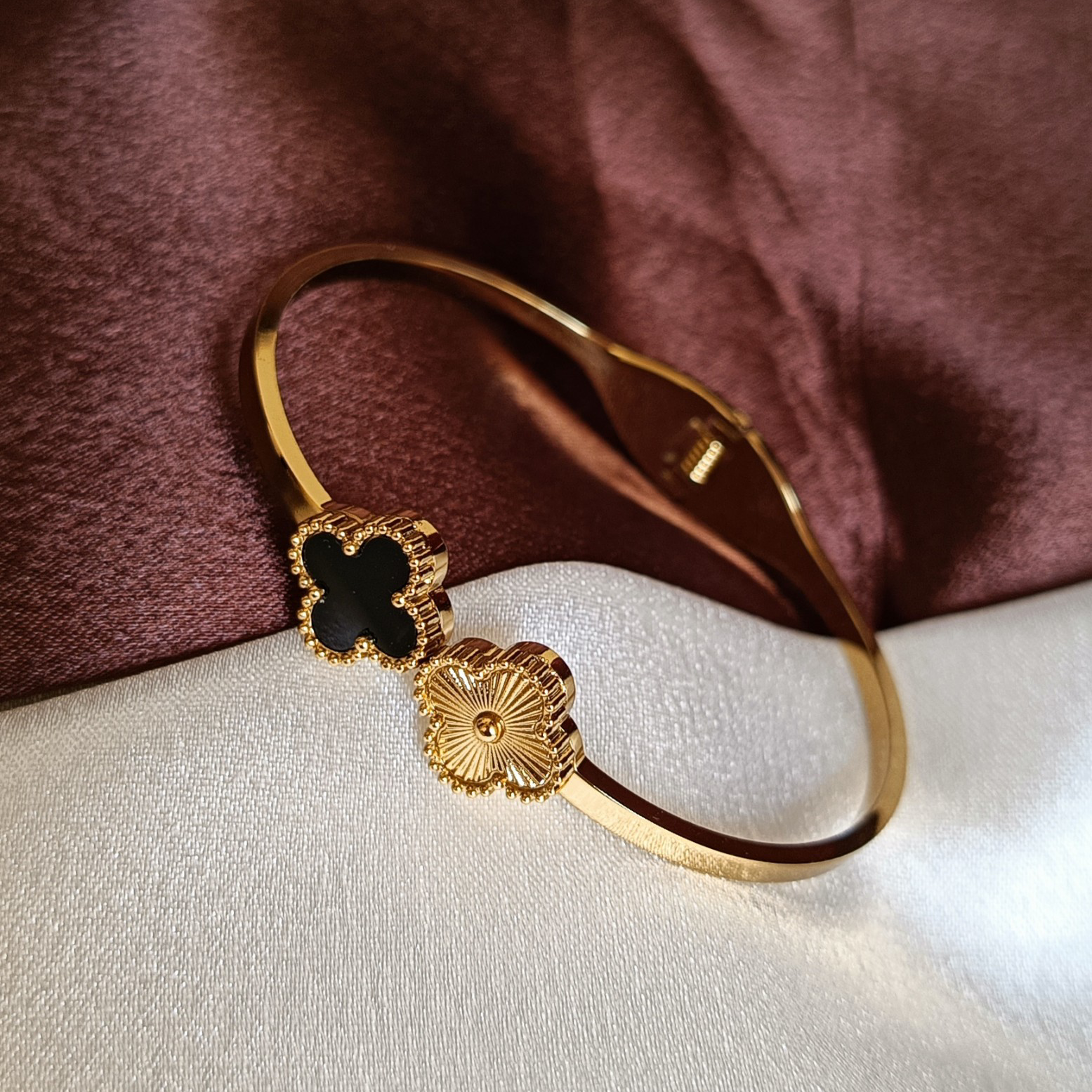 JJ Gold-Plated Clover Cuff Dual Charm Design