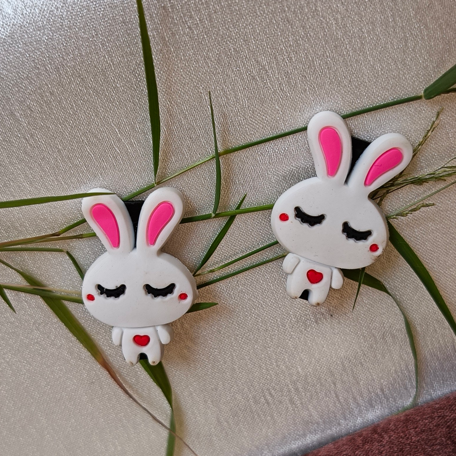Bunny Face Hair Clips (White & Pink)