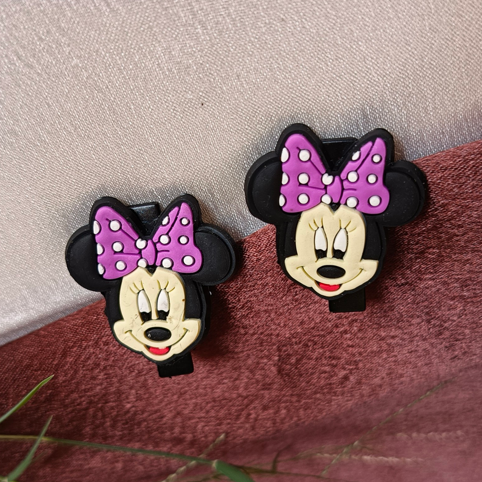 Cartoon Bow Hair Clips (Purple Polka Dots)