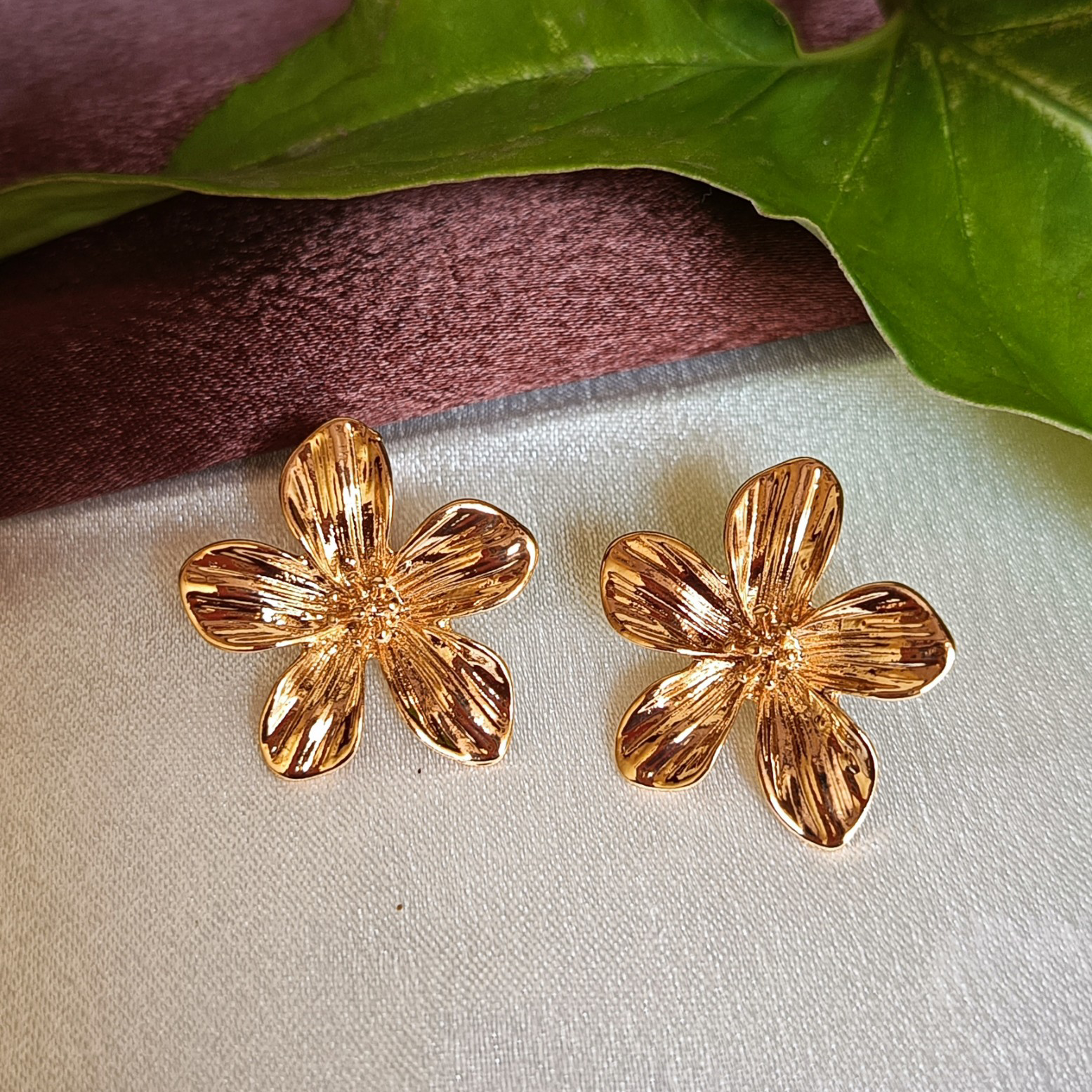 JJ Gold-Tone Floral Stud Earrings – Statement Bloom Design