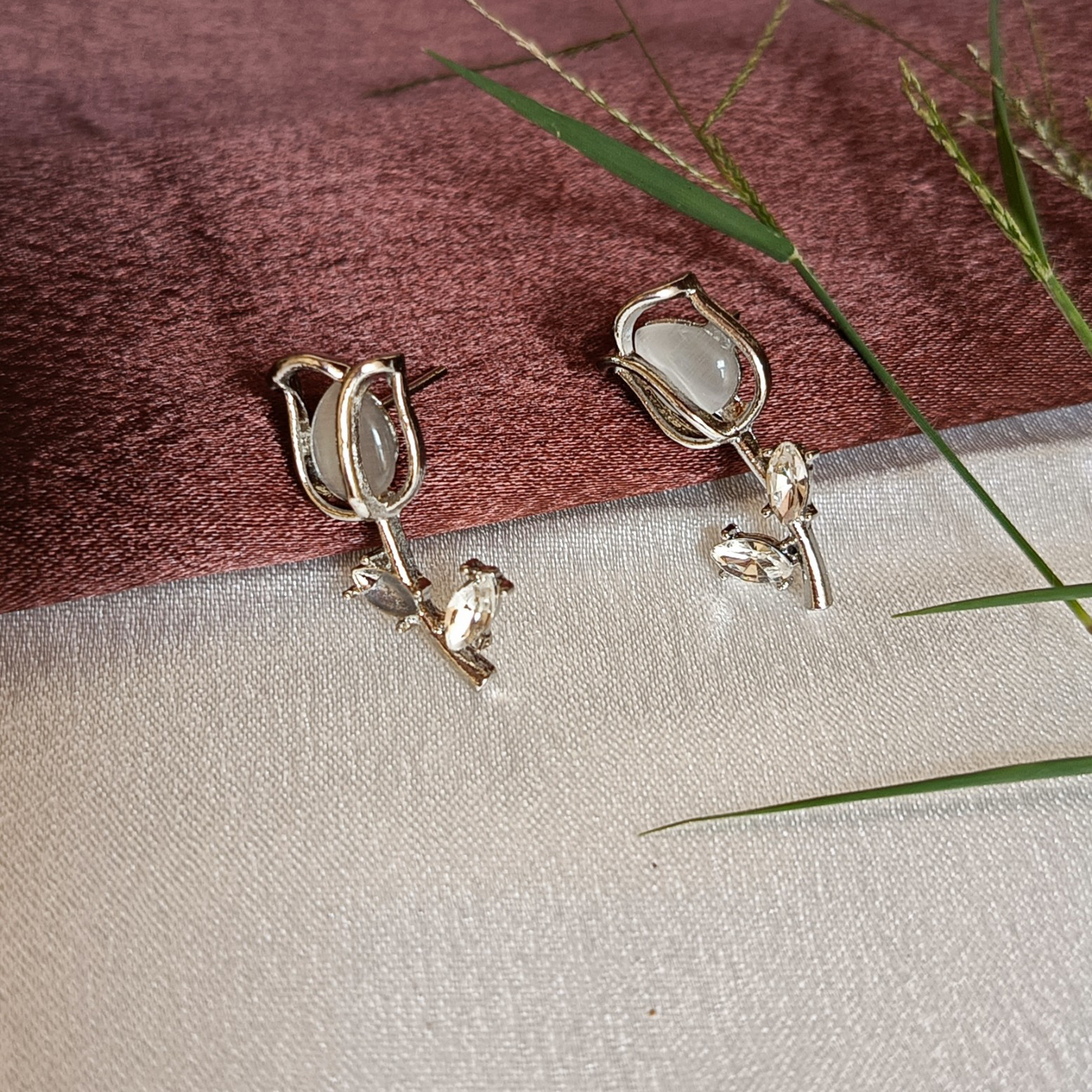 JJ Silver Floral Stud Earrings – Rosebud Crystal Design