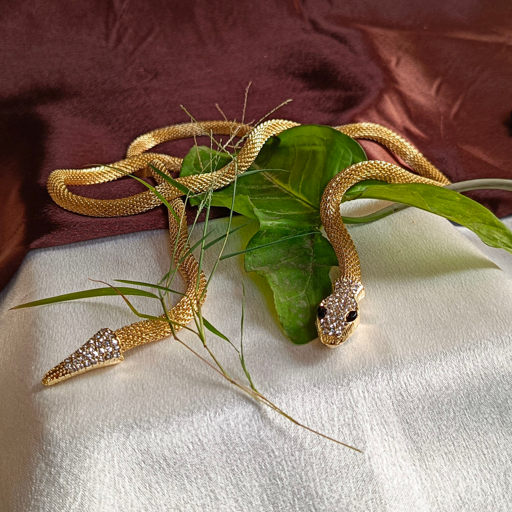 JJ Long Gold Snake Necklace – Statement Wrap Design
