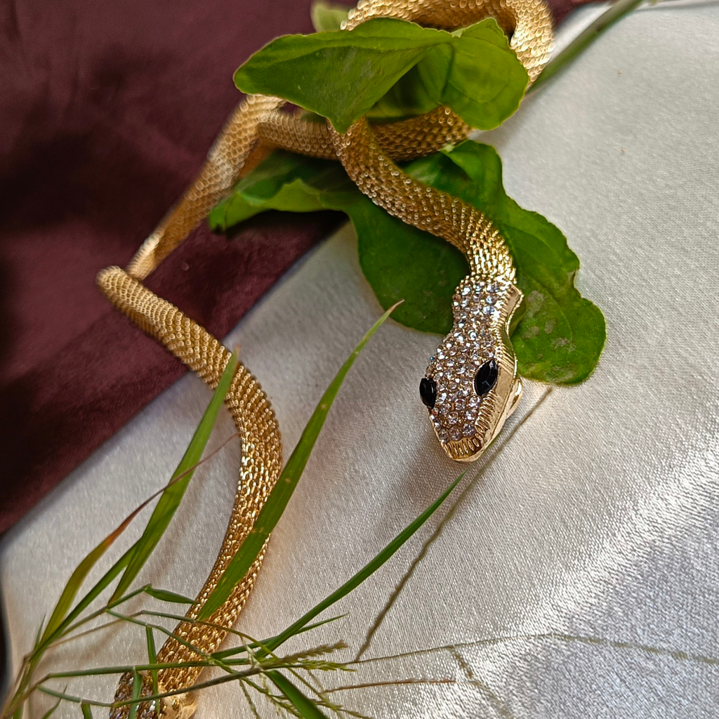 JJ Long Gold Snake Necklace – Statement Wrap Design