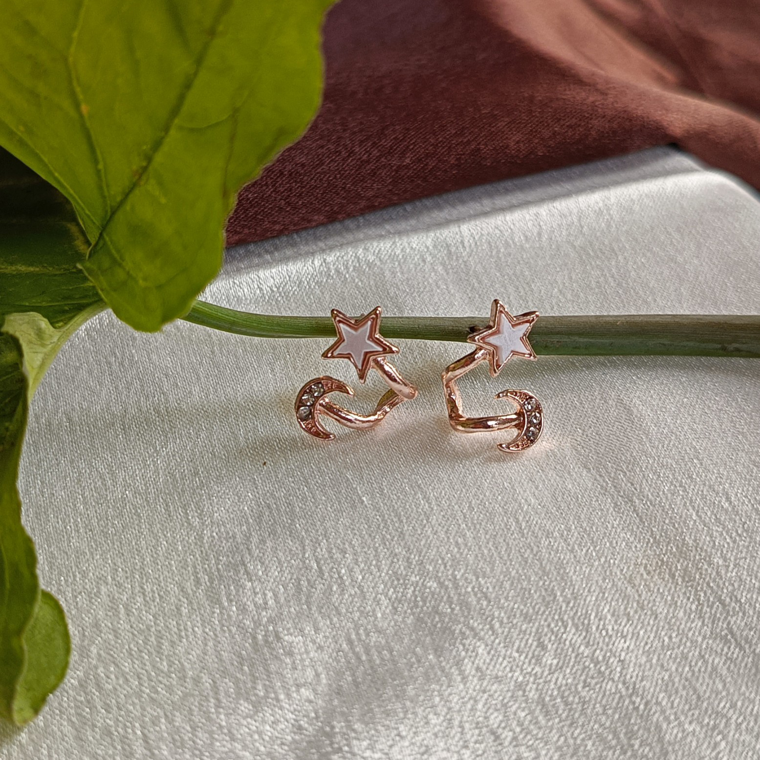 JJ Rose Gold Star & Moon Stud Earrings – Celestial Charm Design