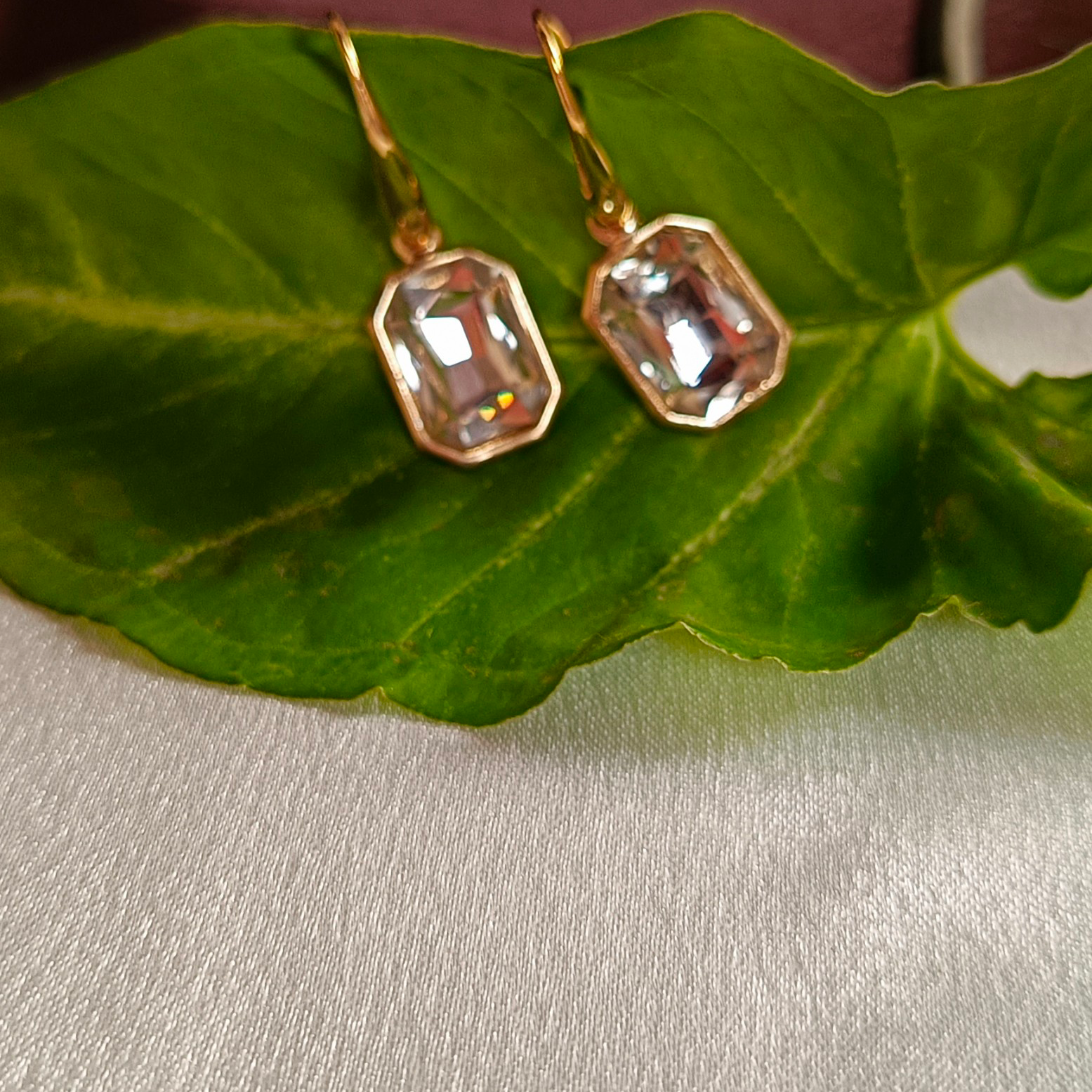 JJ Gold Earrings with Clear Crystal Drop Design