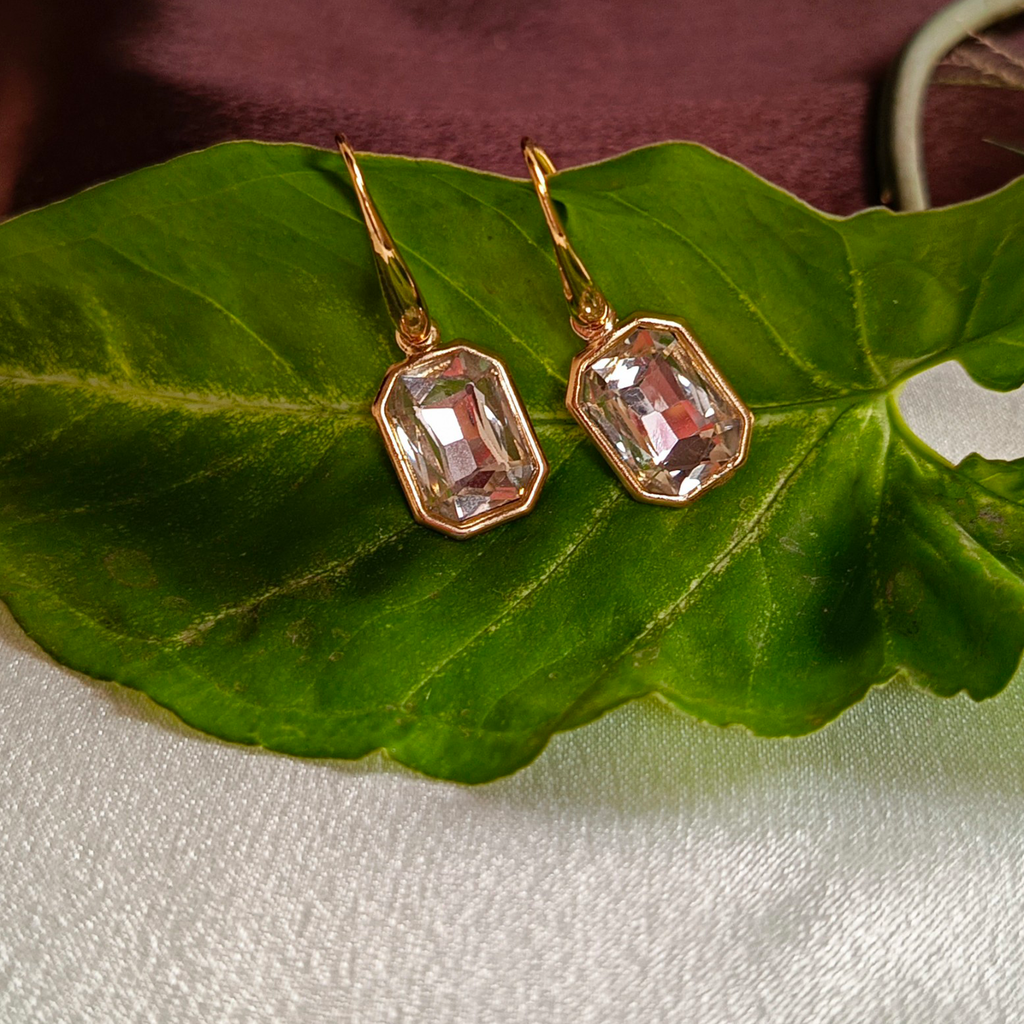 JJ Gold Earrings with Clear Crystal Drop Design