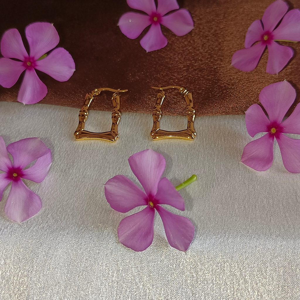 JJ Gold Earrings with Bamboo Hoop Design
