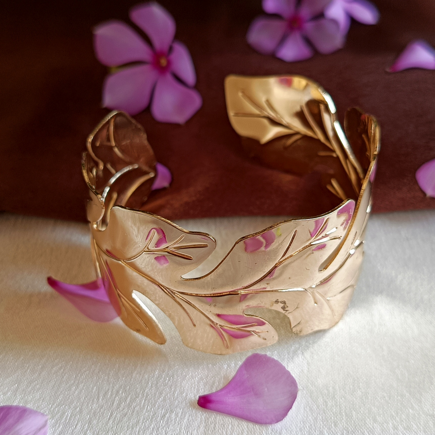 JJ Gold-Plated Leaf Cuff Nature Inspired Statement Design