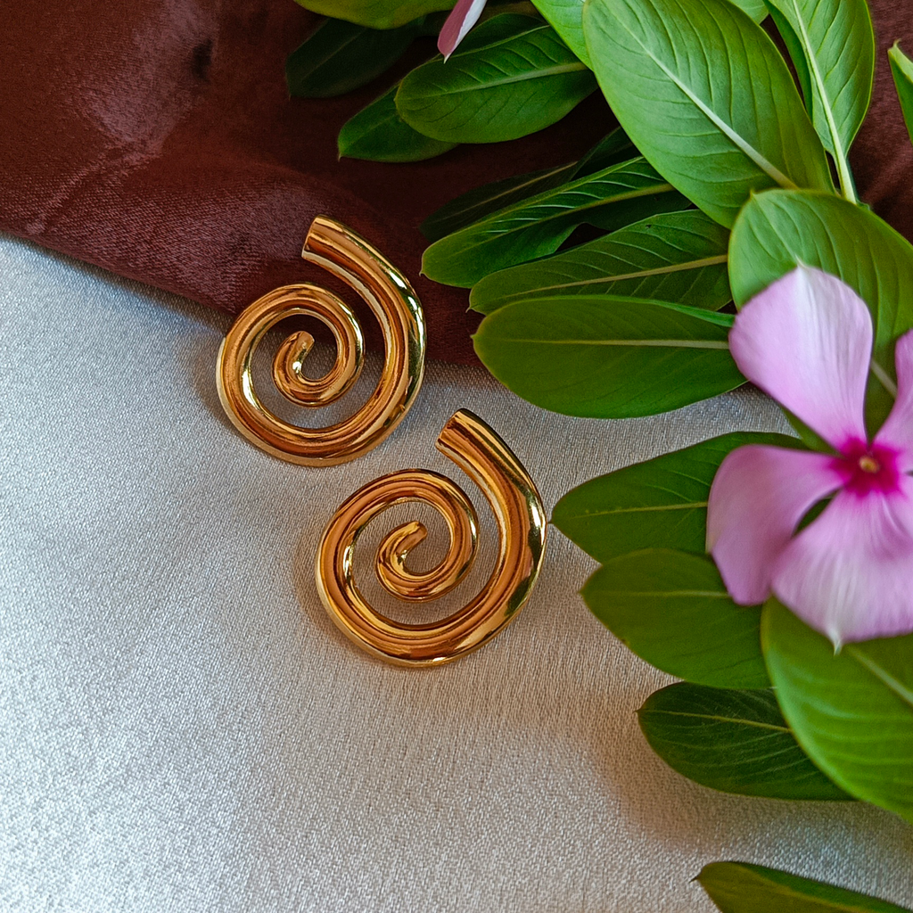 JJ Gold-Plated Earrings – Modern Spiral Statement
