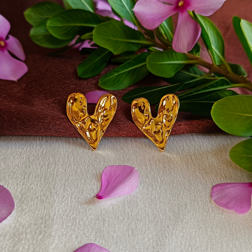 JJ Gold-Plated Earrings – Textured Heart Romance