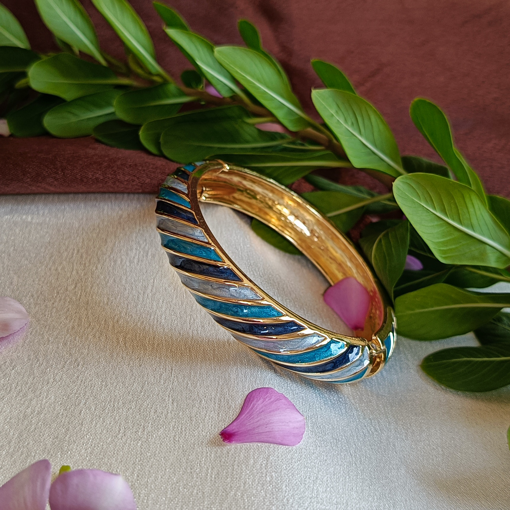 JJ Blue Enamel Bangle Ocean Wave Design