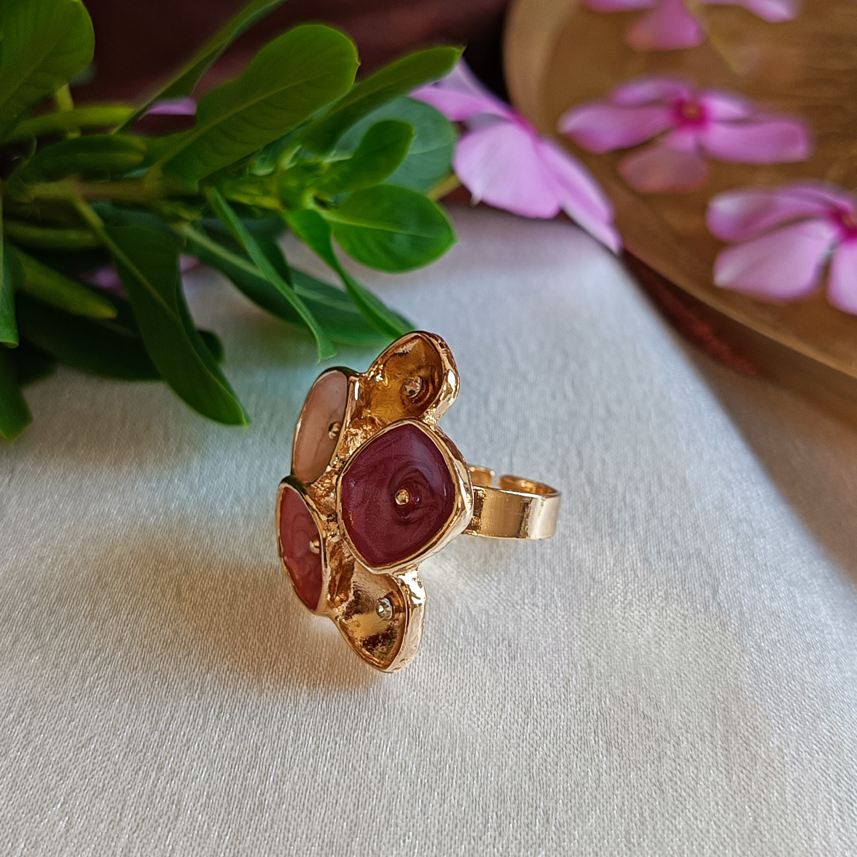 JJ Gold-Plated Multi-Stone Floral Statement Ring