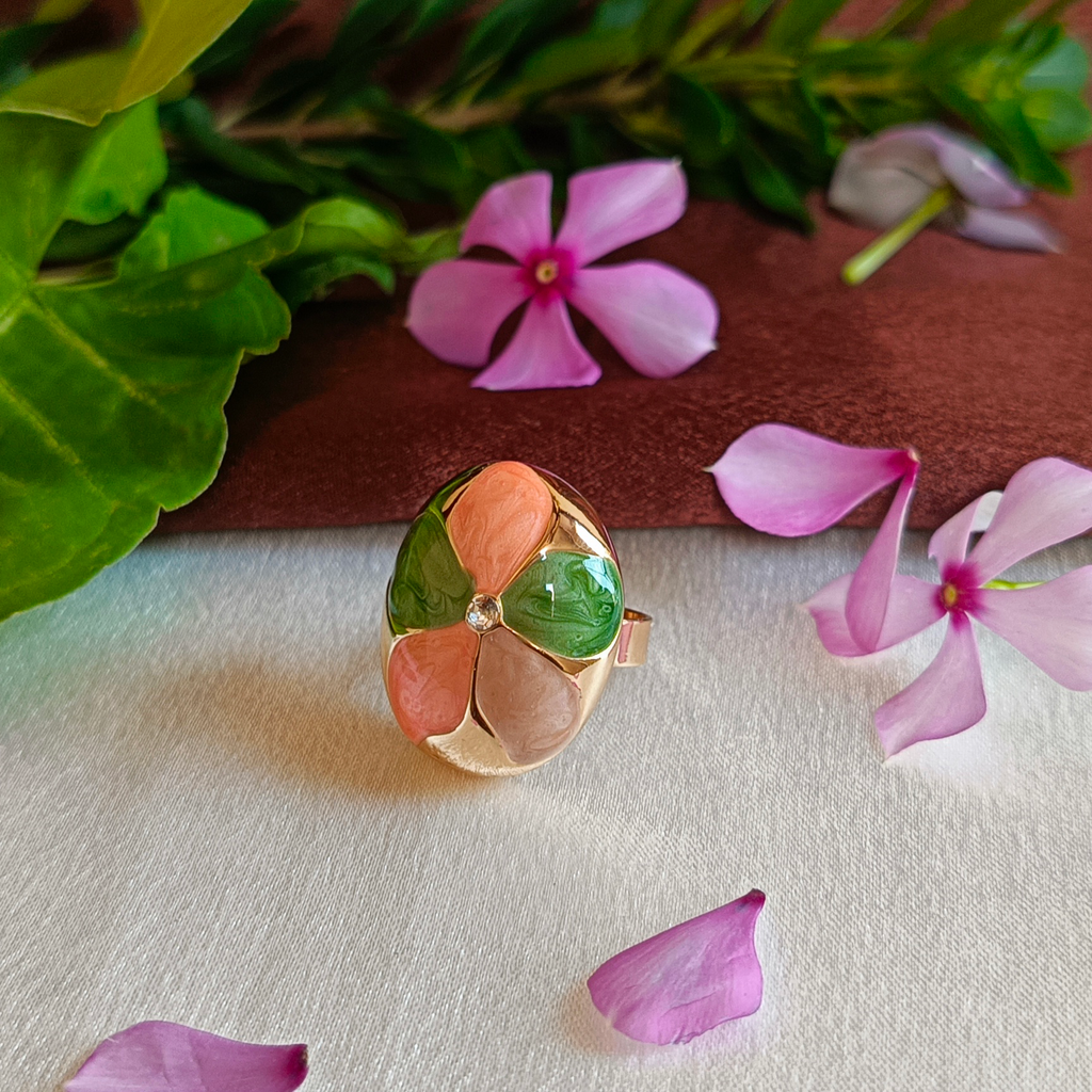 JJ Gold-Plated Pastel Floral Statement Ring