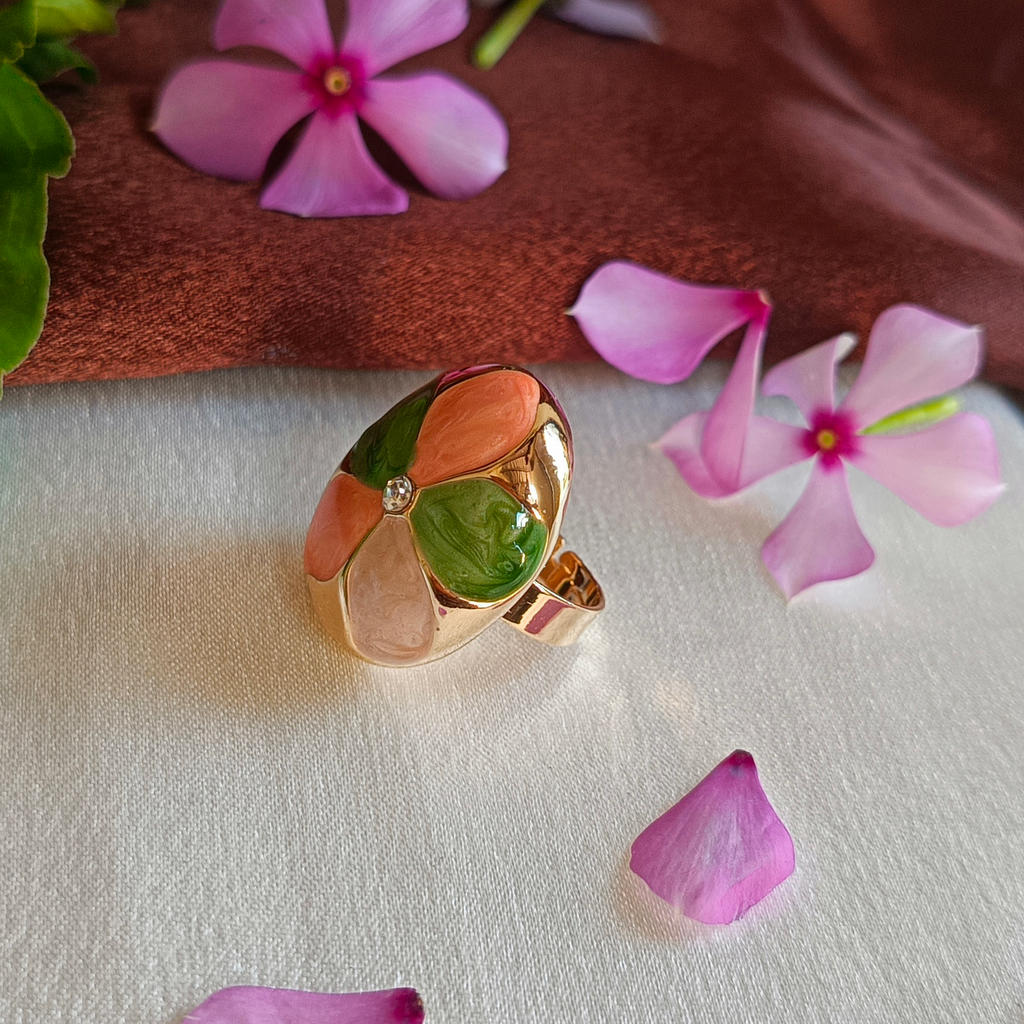JJ Gold-Plated Pastel Floral Statement Ring