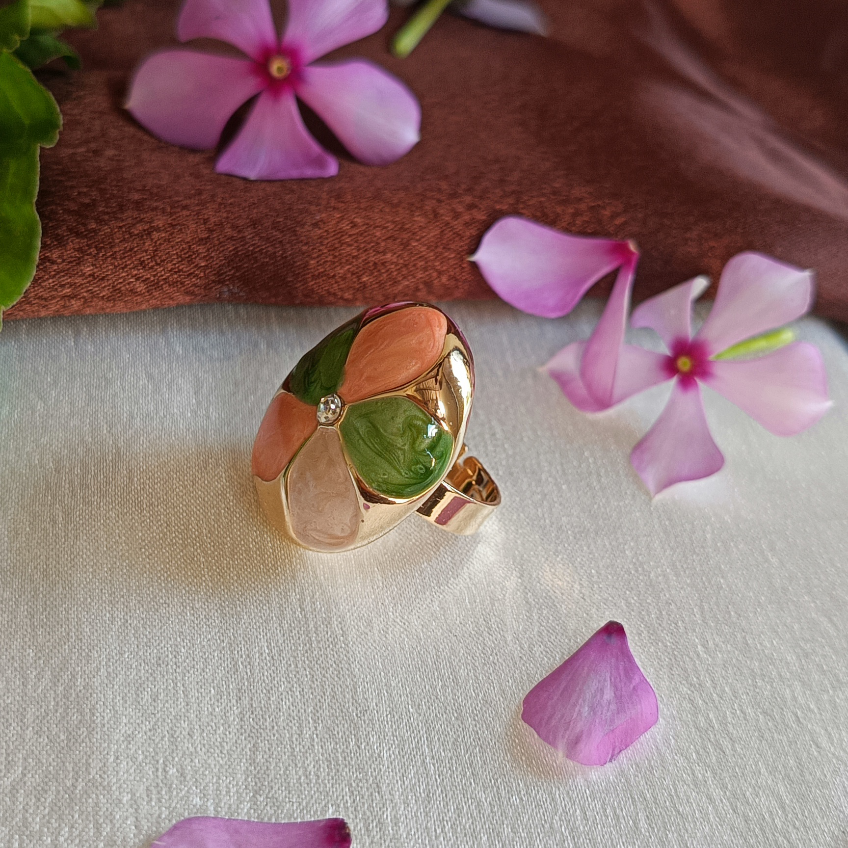JJ Gold-Plated Pastel Floral Statement Ring