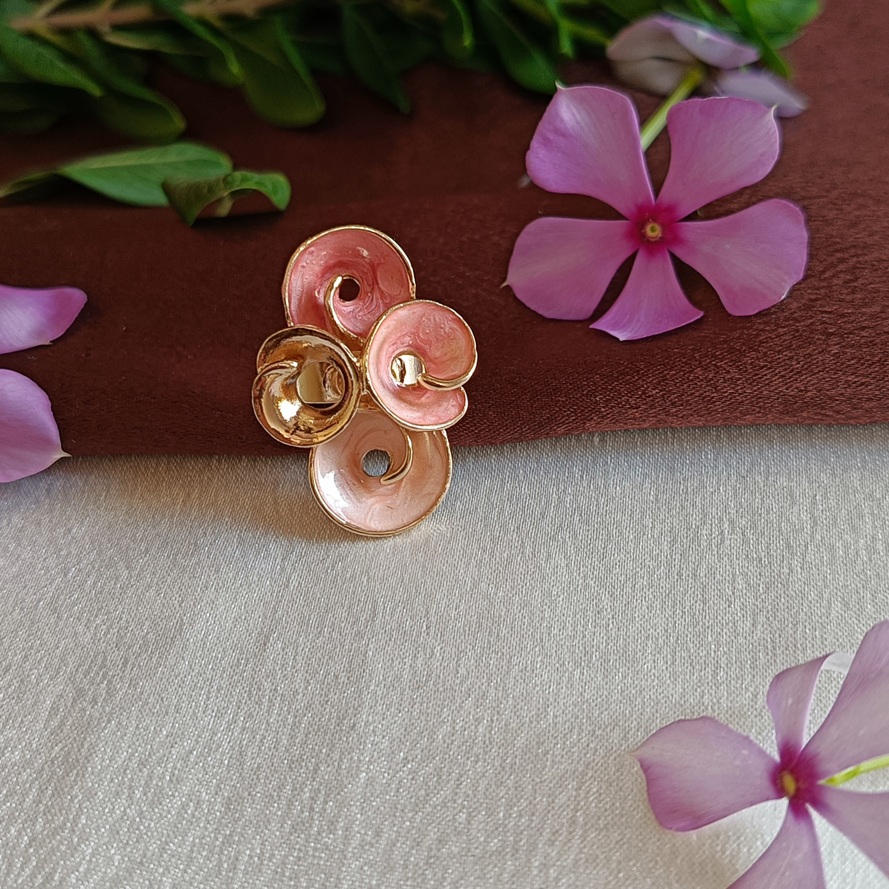 JJ Gold-Plated Pink & Gold Swirl Statement Ring