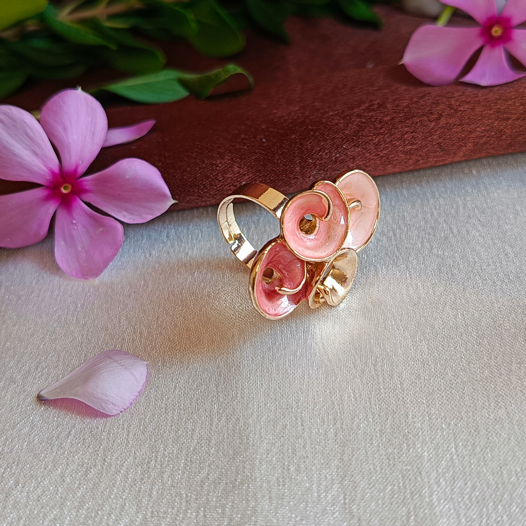 JJ Gold-Plated Pink & Gold Swirl Statement Ring