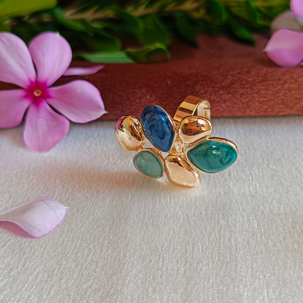 JJ Gold-Plated Multi-Stone Ring in Blue & Teal Tones