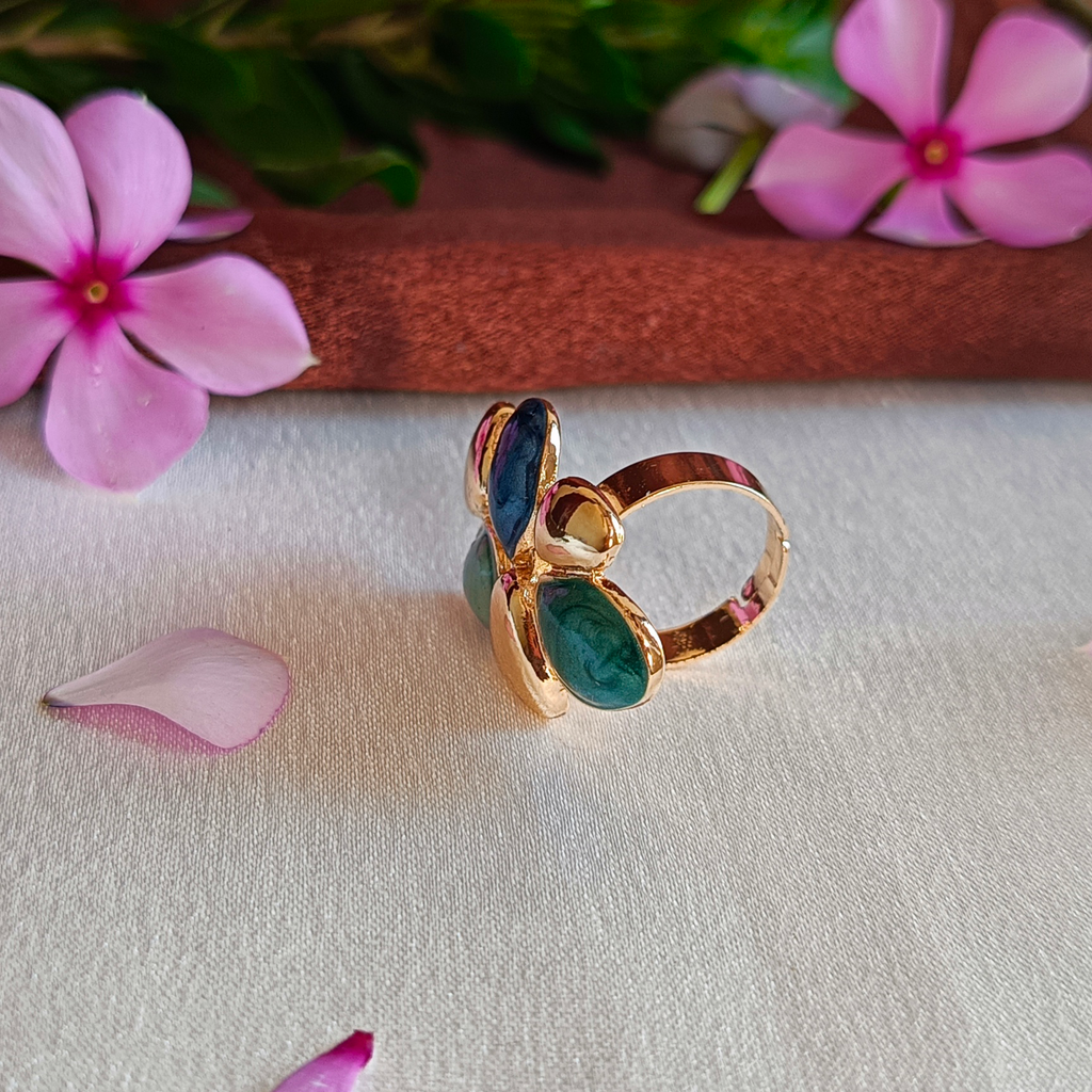 JJ Gold-Plated Multi-Stone Ring in Blue & Teal Tones