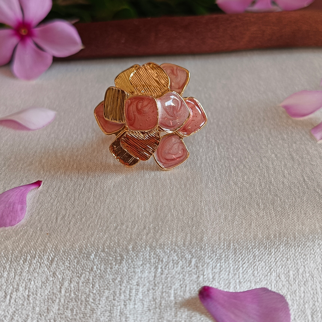 JJ Gold-Plated Pink Enamel Cluster Statement Ring