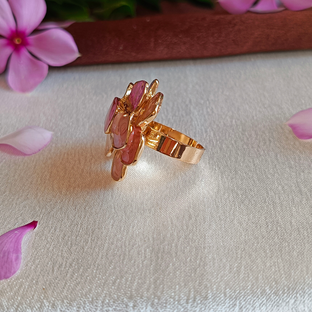 JJ Gold-Plated Pink Enamel Cluster Statement Ring