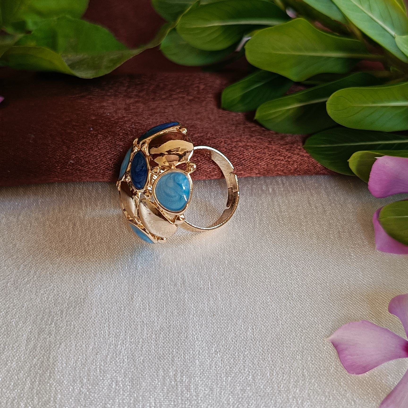 JJ Gold-Plated Blue Multi-Stone Abstract Statement Ring