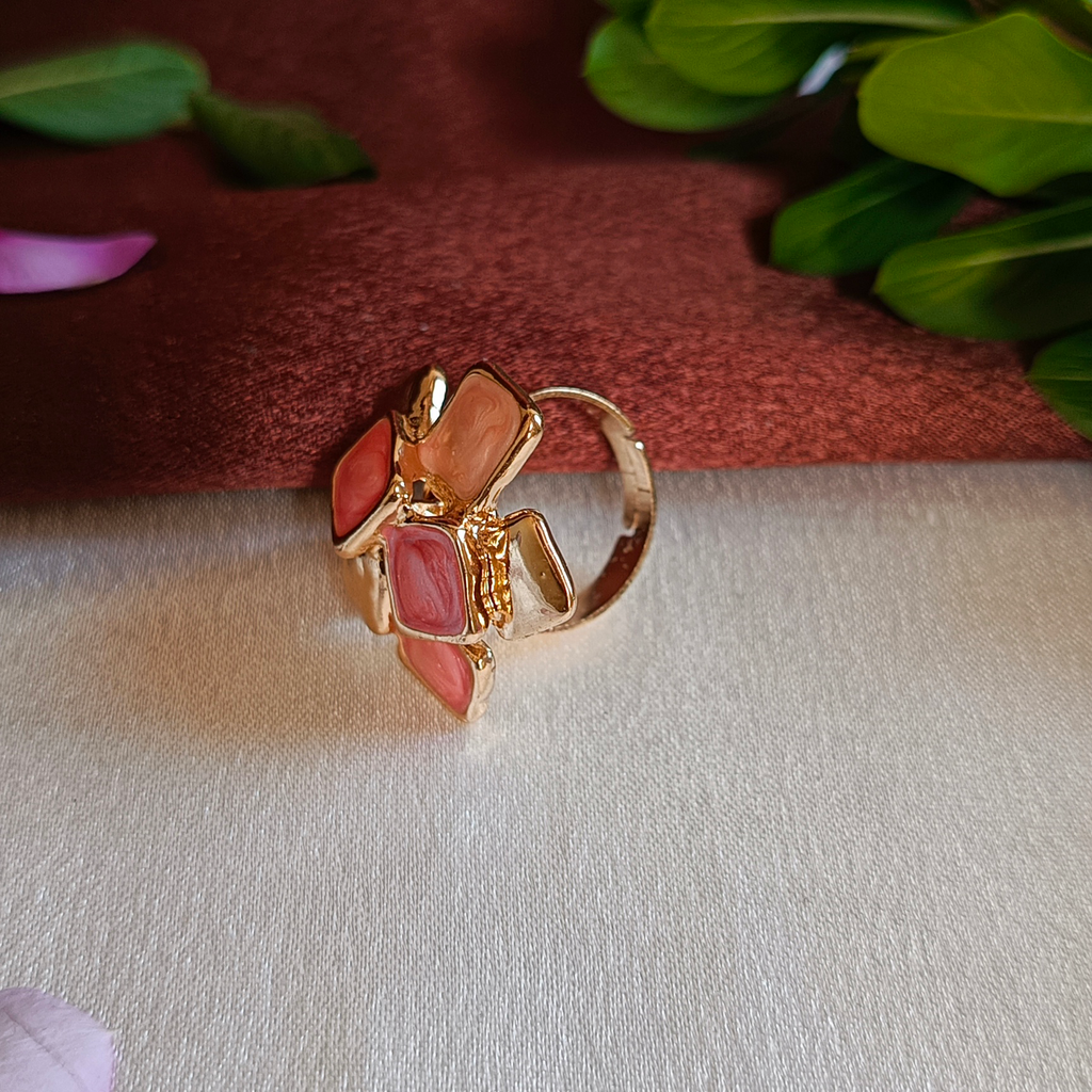 JJ Gold-Plated Pink & Gold Textured Cluster Ring