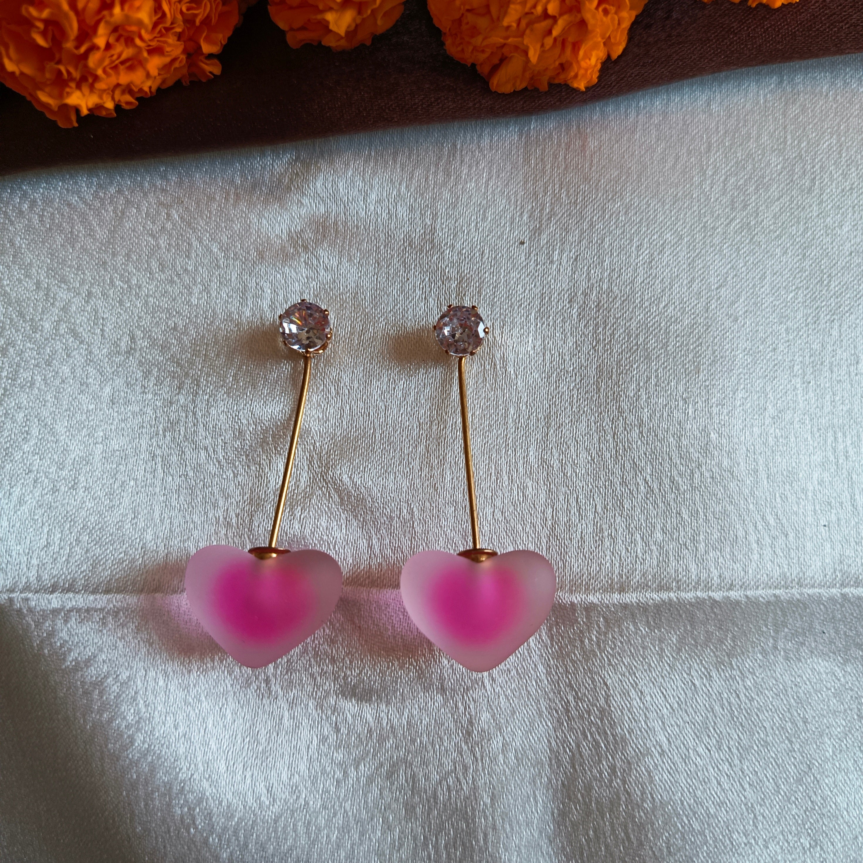 JJ Pink & Blue Heart Earrings Frosted Drop