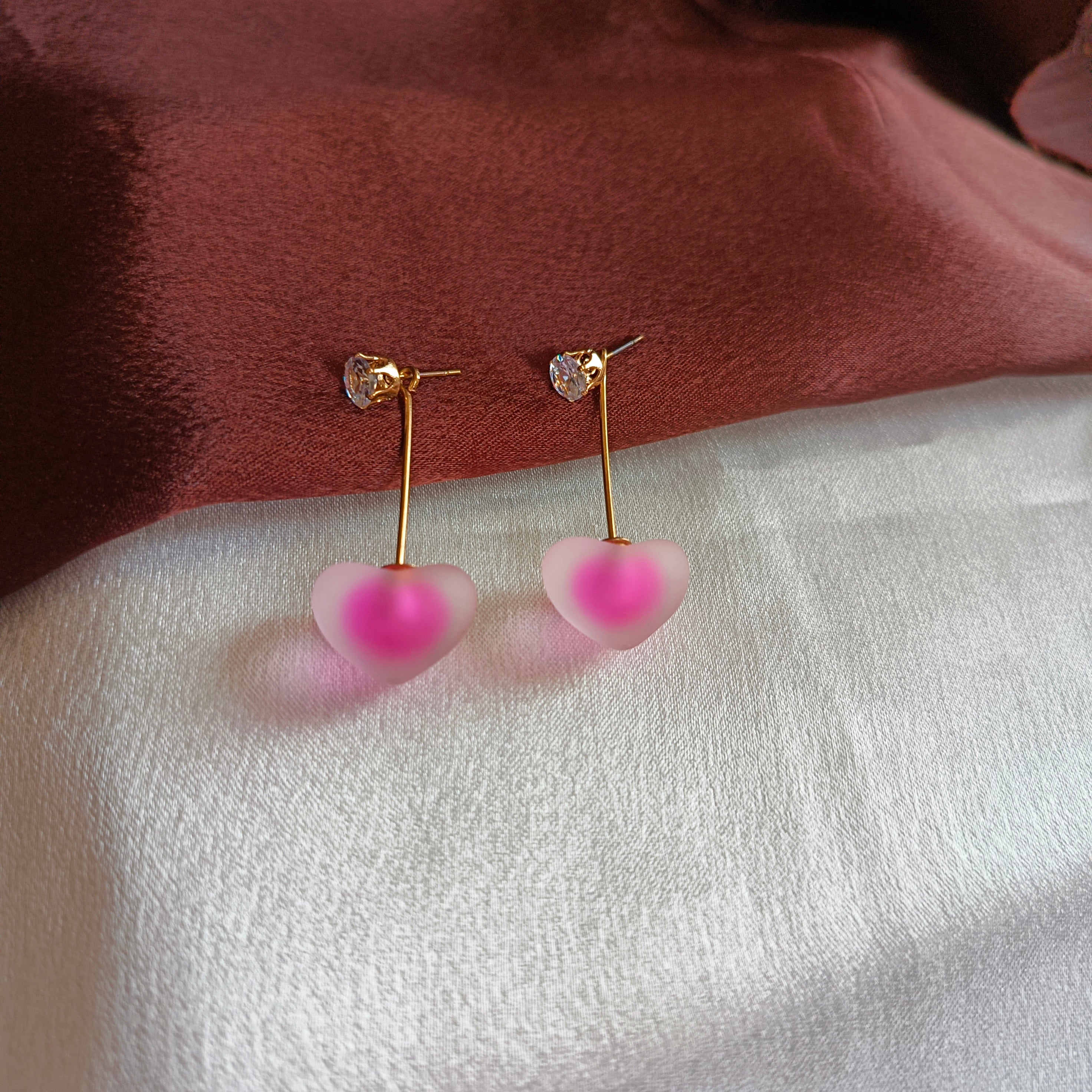 JJ Pink & Blue Heart Earrings Frosted Drop