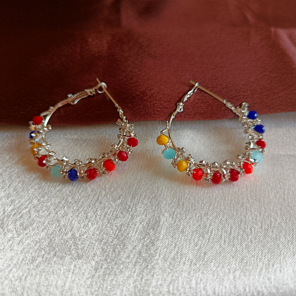 JJ Silver-Plated Multicolor Hoop Earrings Beaded Fiesta Total 3 Variant