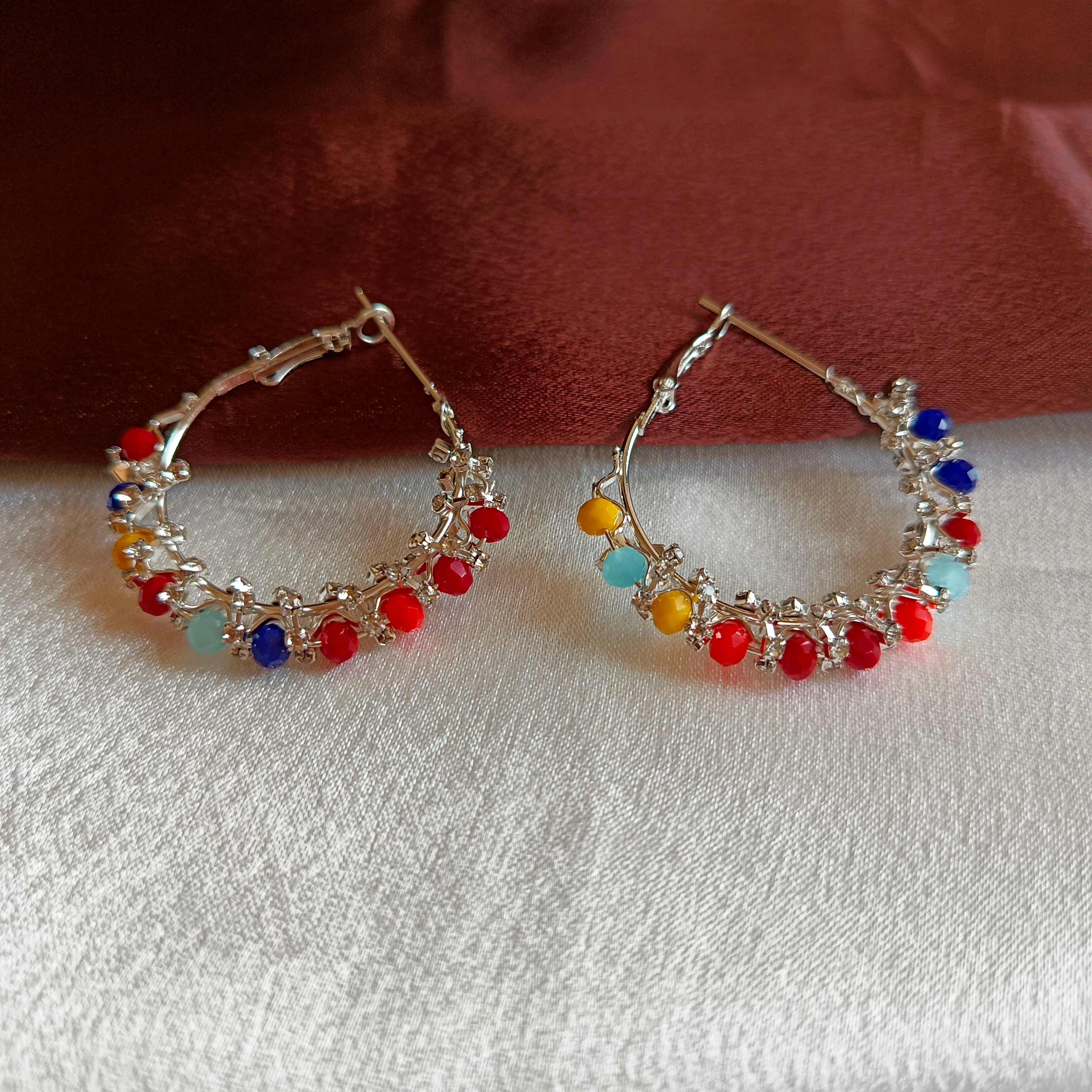JJ Silver-Plated Multicolor Hoop Earrings Beaded Fiesta Total 3 Variant