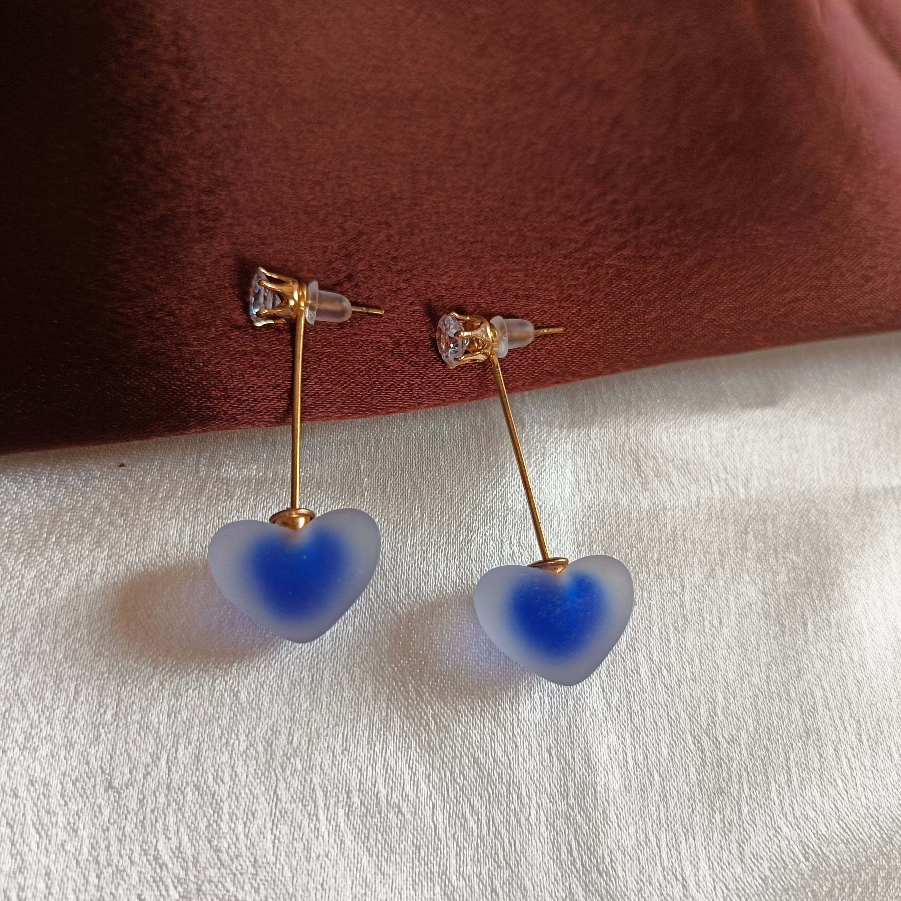 JJ Pink & Blue Heart Earrings Frosted Drop