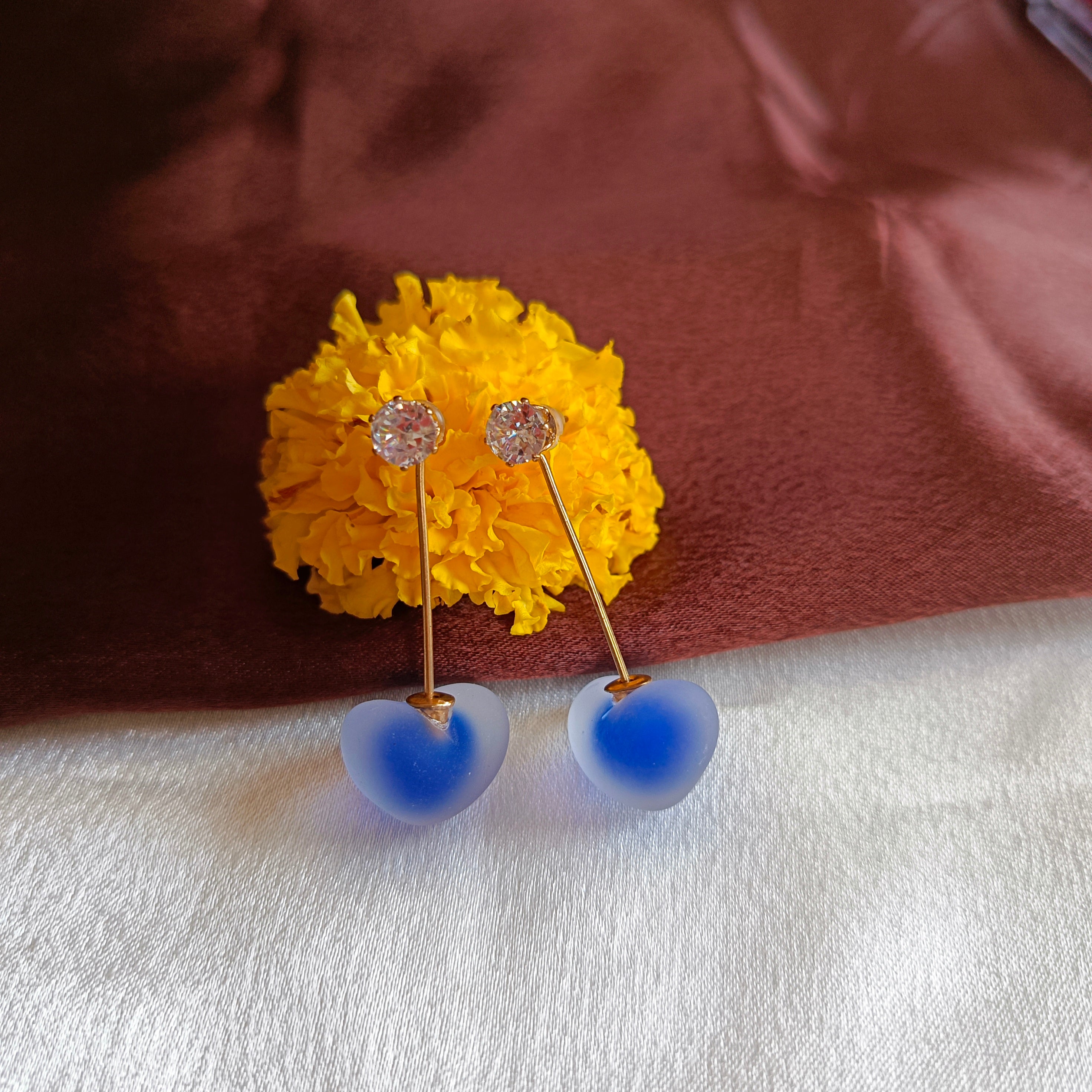 JJ Pink & Blue Heart Earrings Frosted Drop