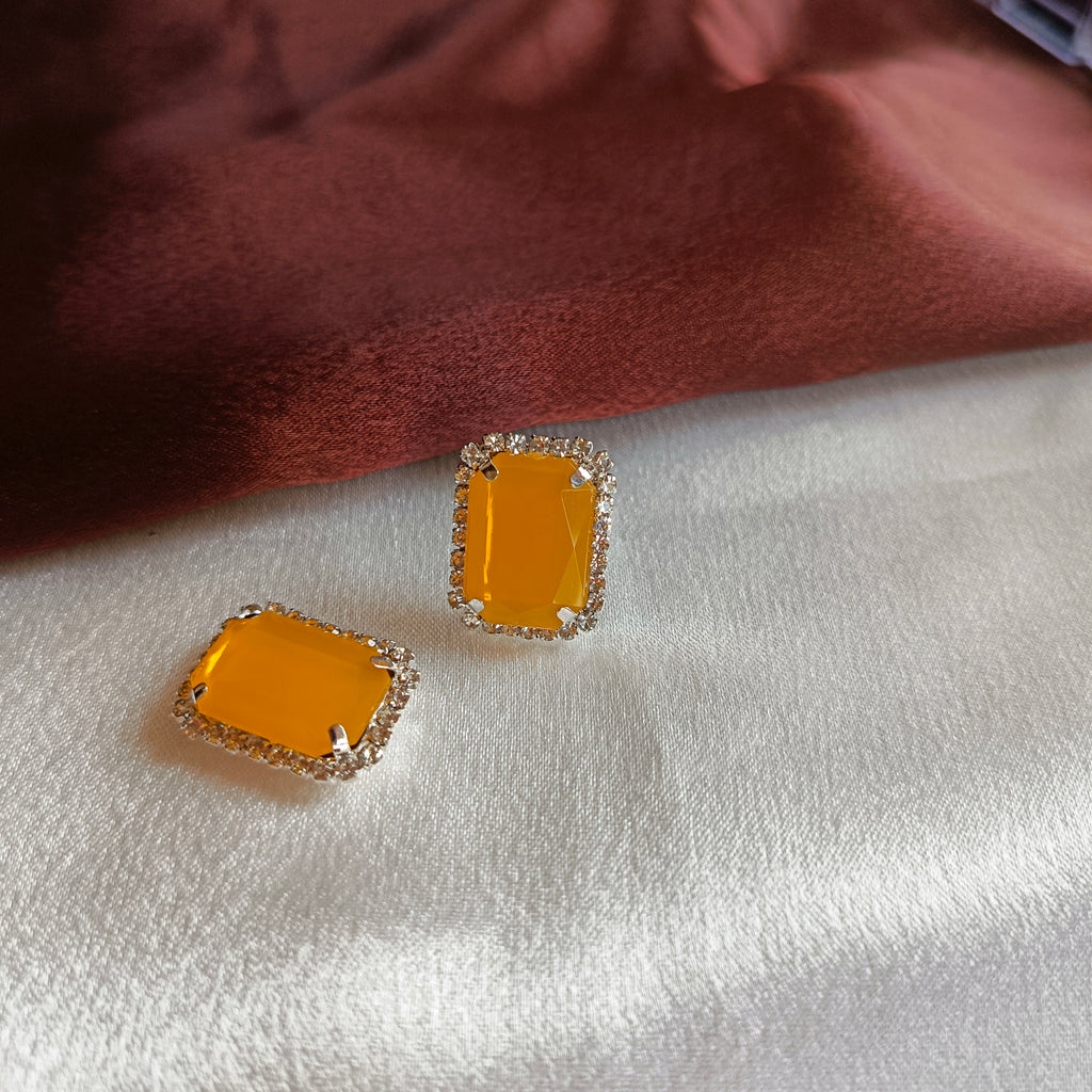 JJ Silver-Plated Emerald Green Stud Earrings Emerald-Cut Halo