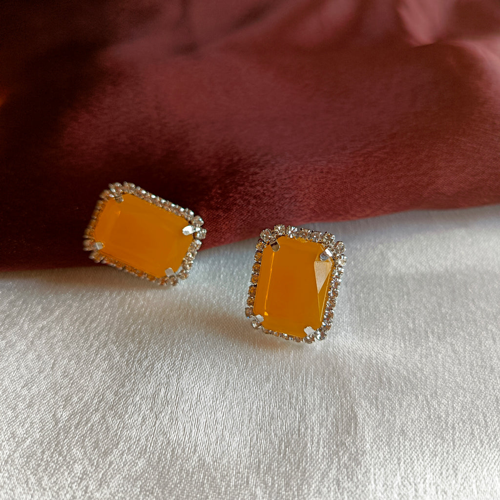 JJ Silver-Plated Emerald Green Stud Earrings Emerald-Cut Halo