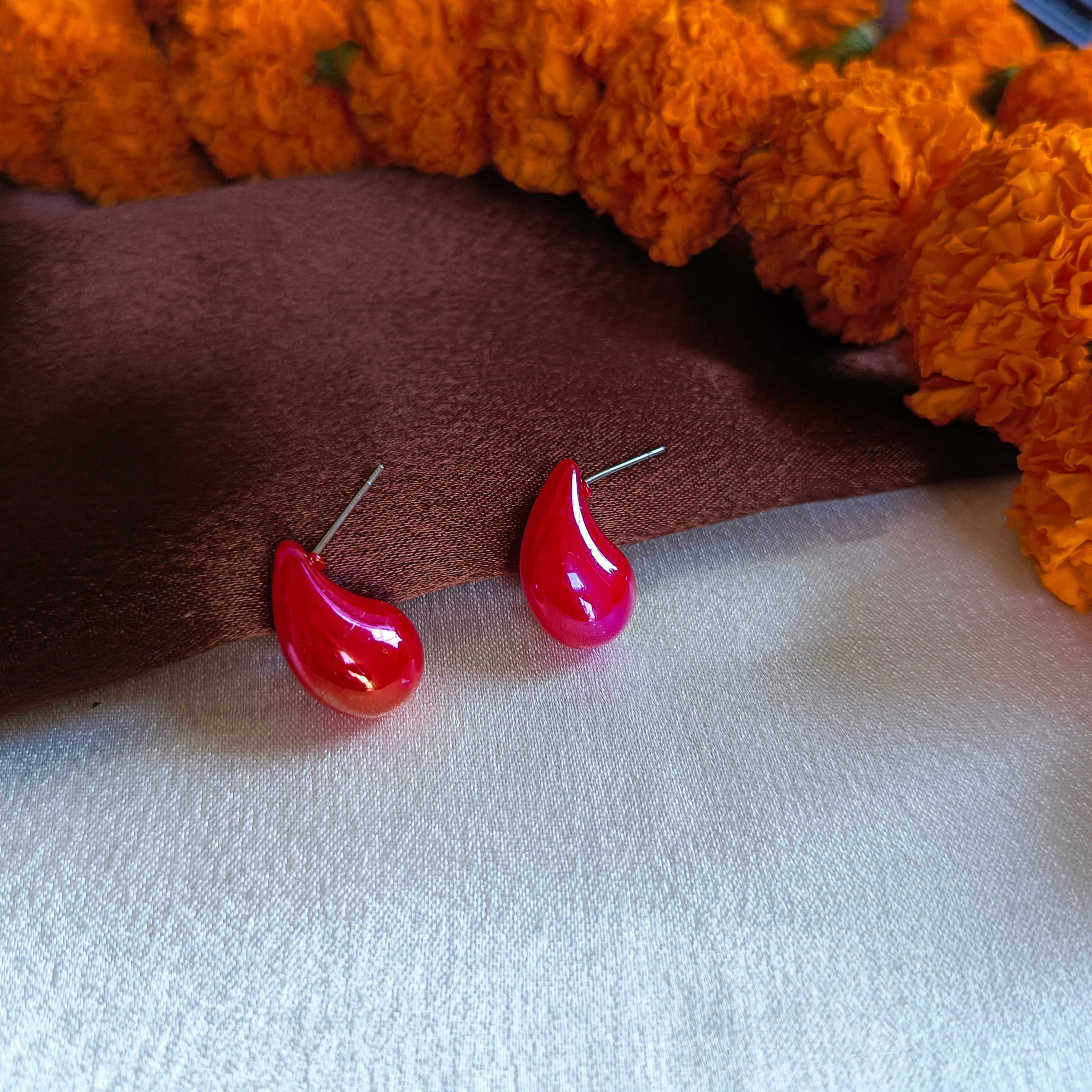 JJ Mustard Enamel Stud Earrings Teardrop Paisley