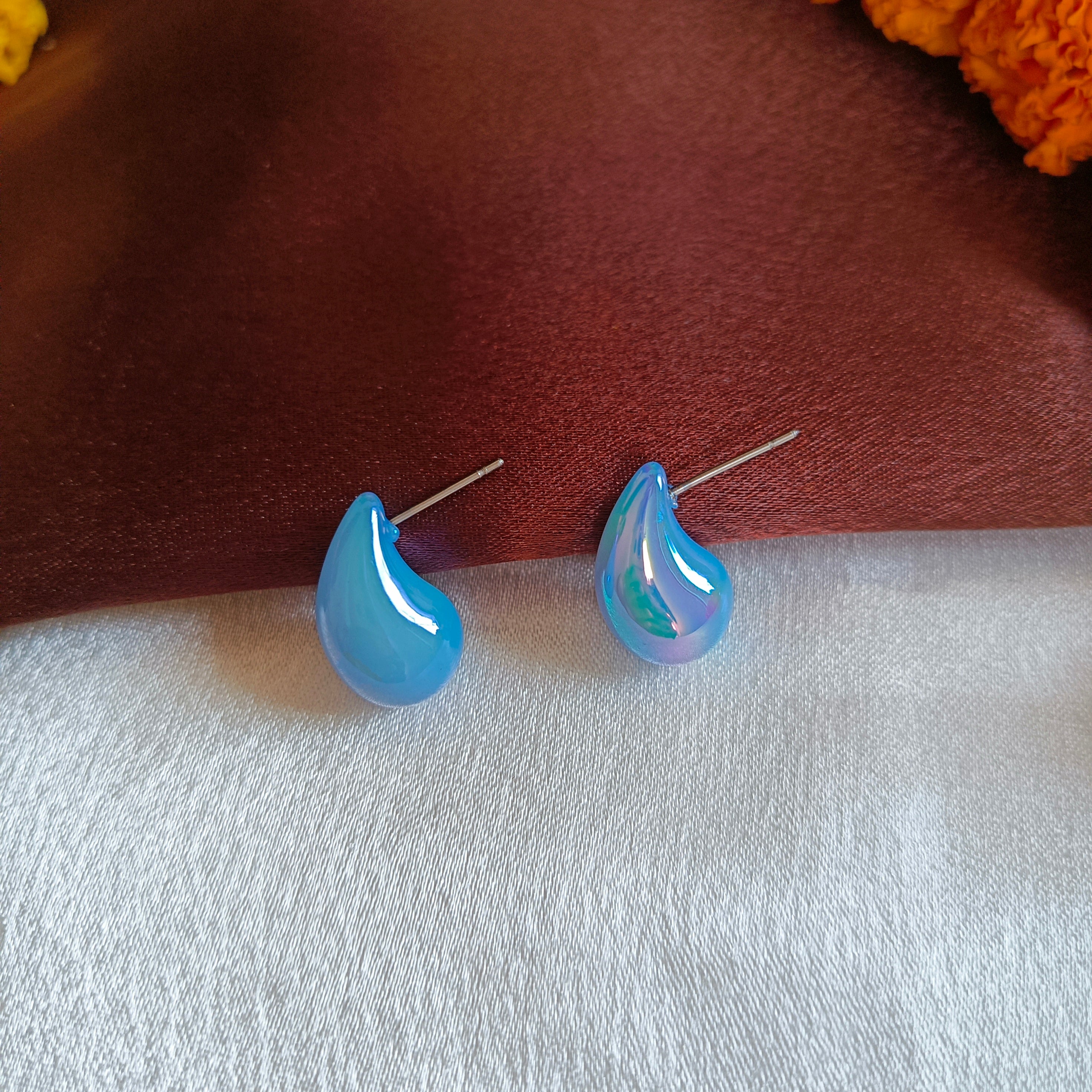 JJ Mustard Enamel Stud Earrings Teardrop Paisley