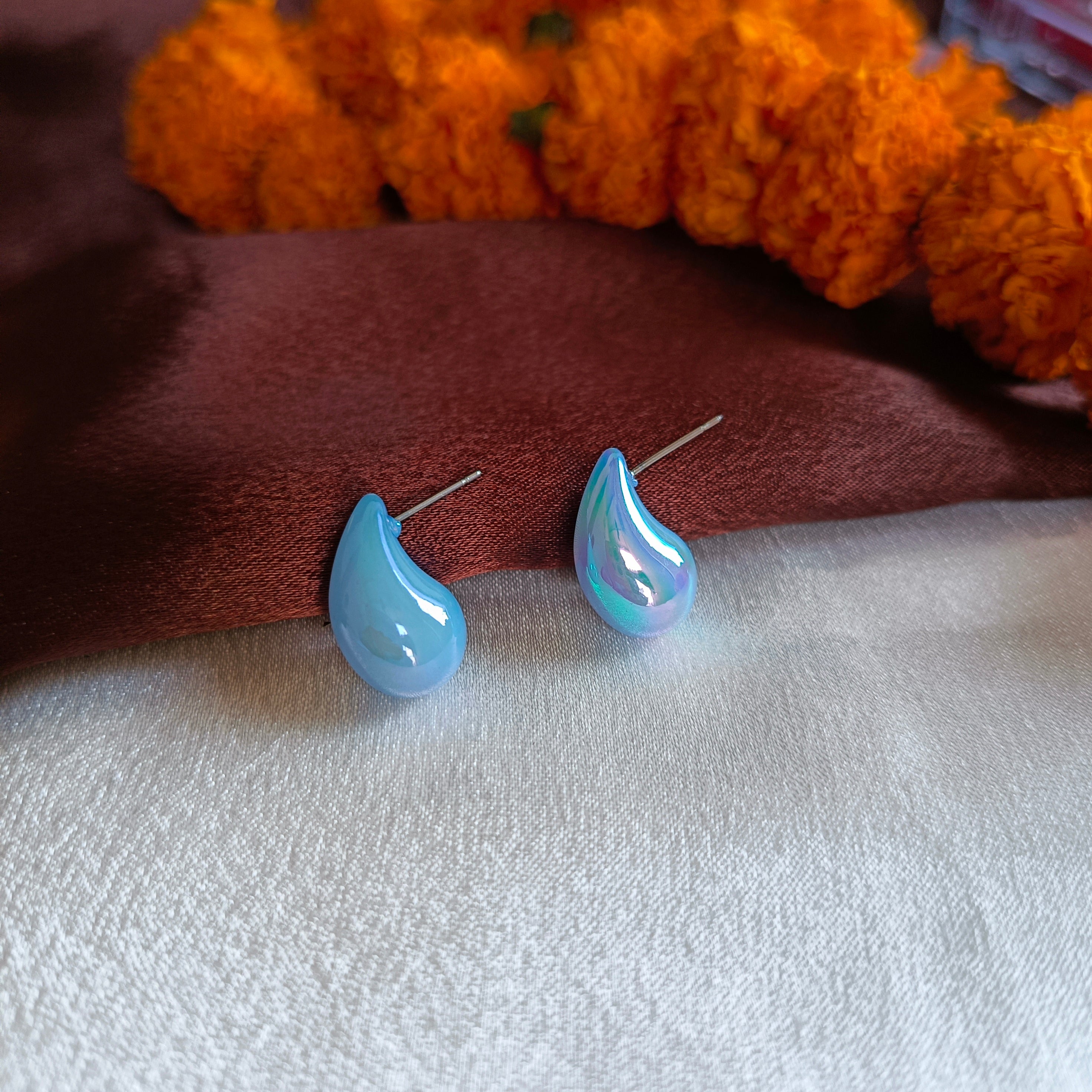 JJ Mustard Enamel Stud Earrings Teardrop Paisley