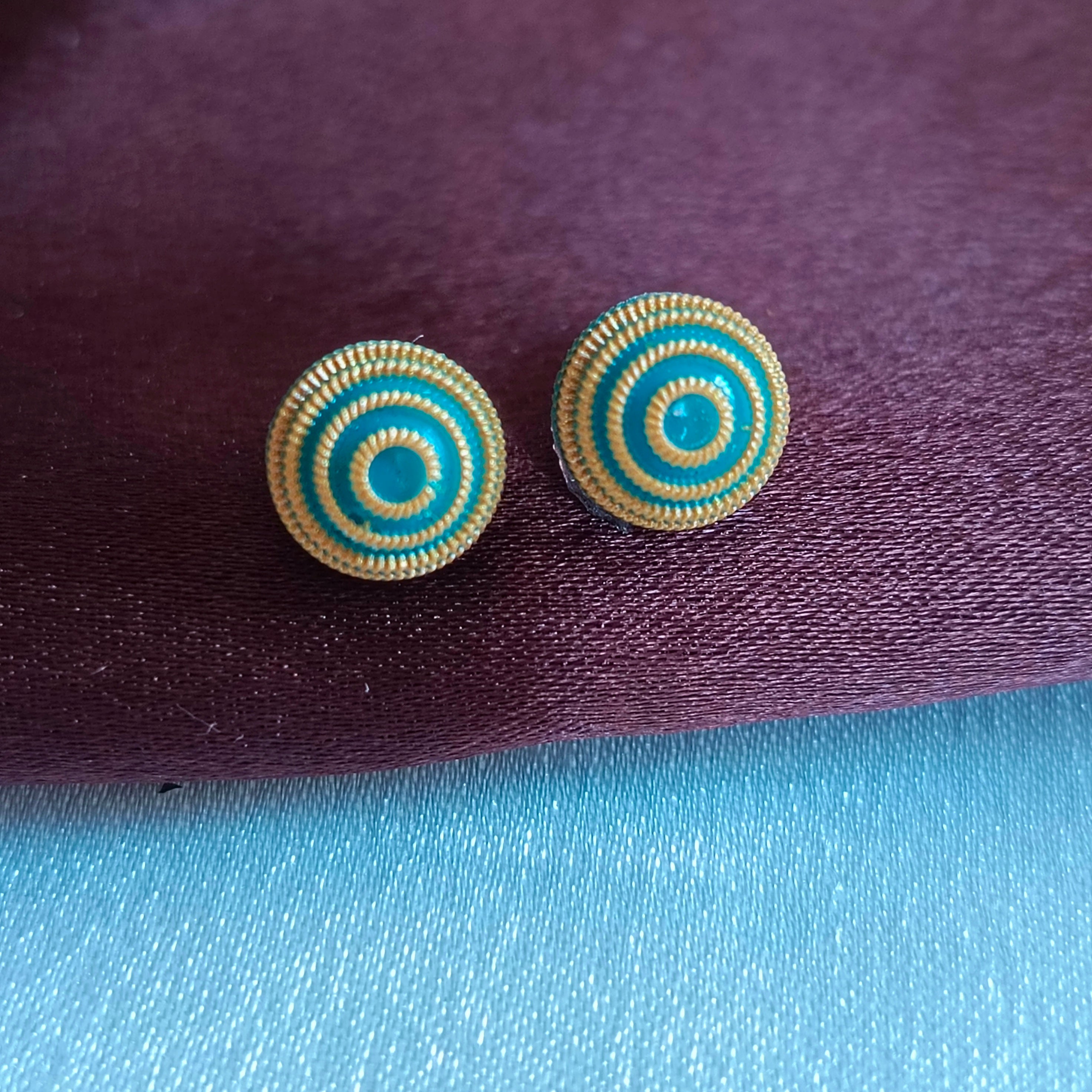 JJ Meenakari Green-Gold Stud Earrings Spiral Dome
