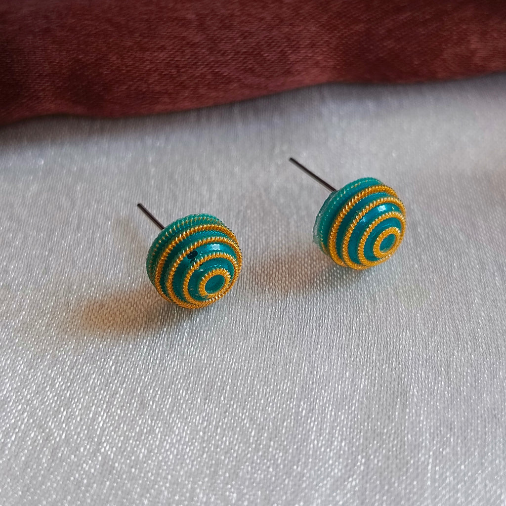 JJ Meenakari Green-Gold Stud Earrings Spiral Dome