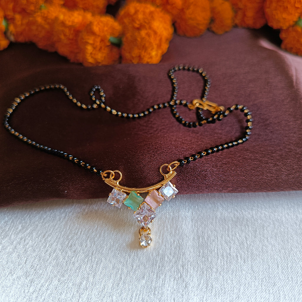 JJ Gold-Plated Multicolor Auspicious Thread Pastel CZ Cascade