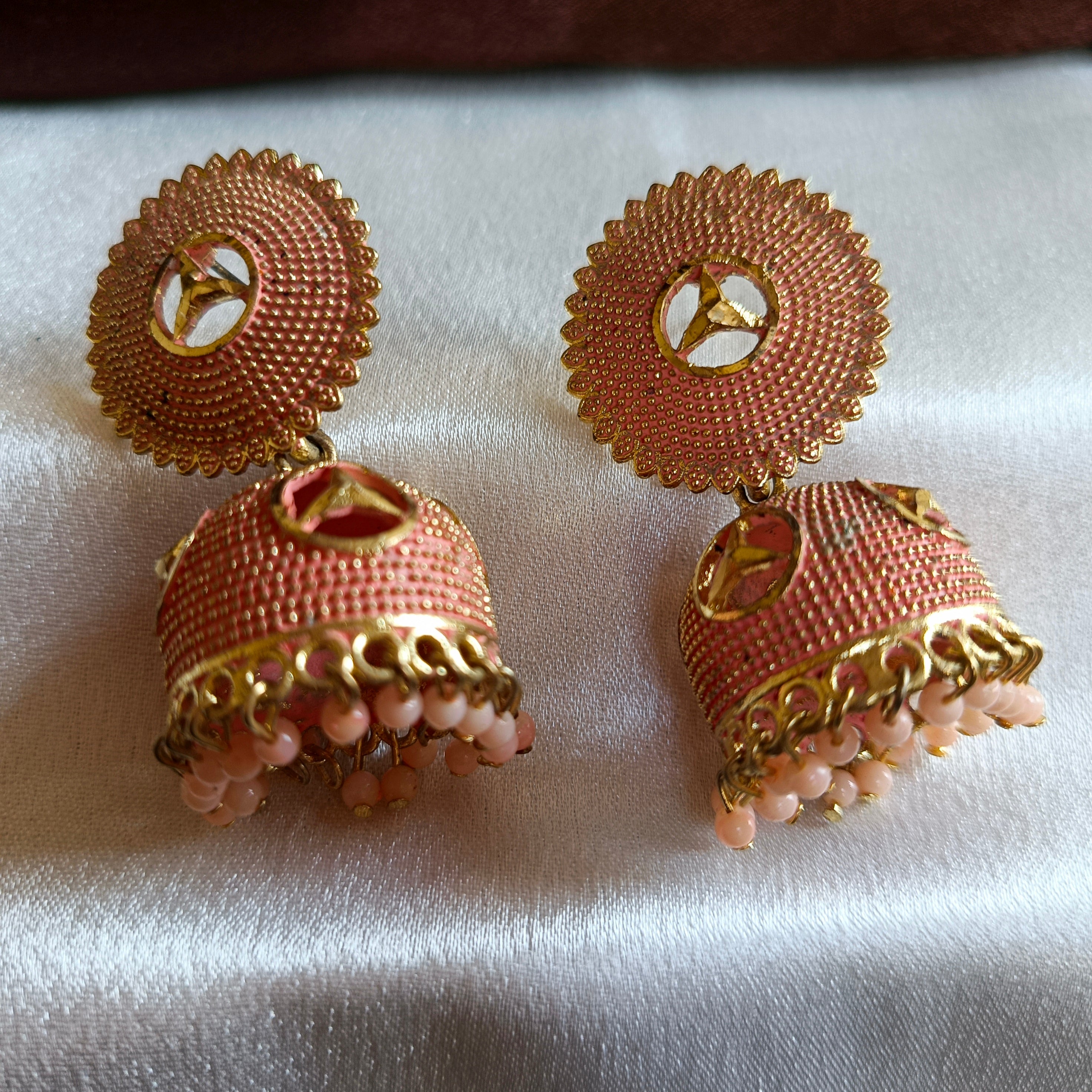 JJ Gold‑Tone Peach Jhumka Earrings Textured Dome