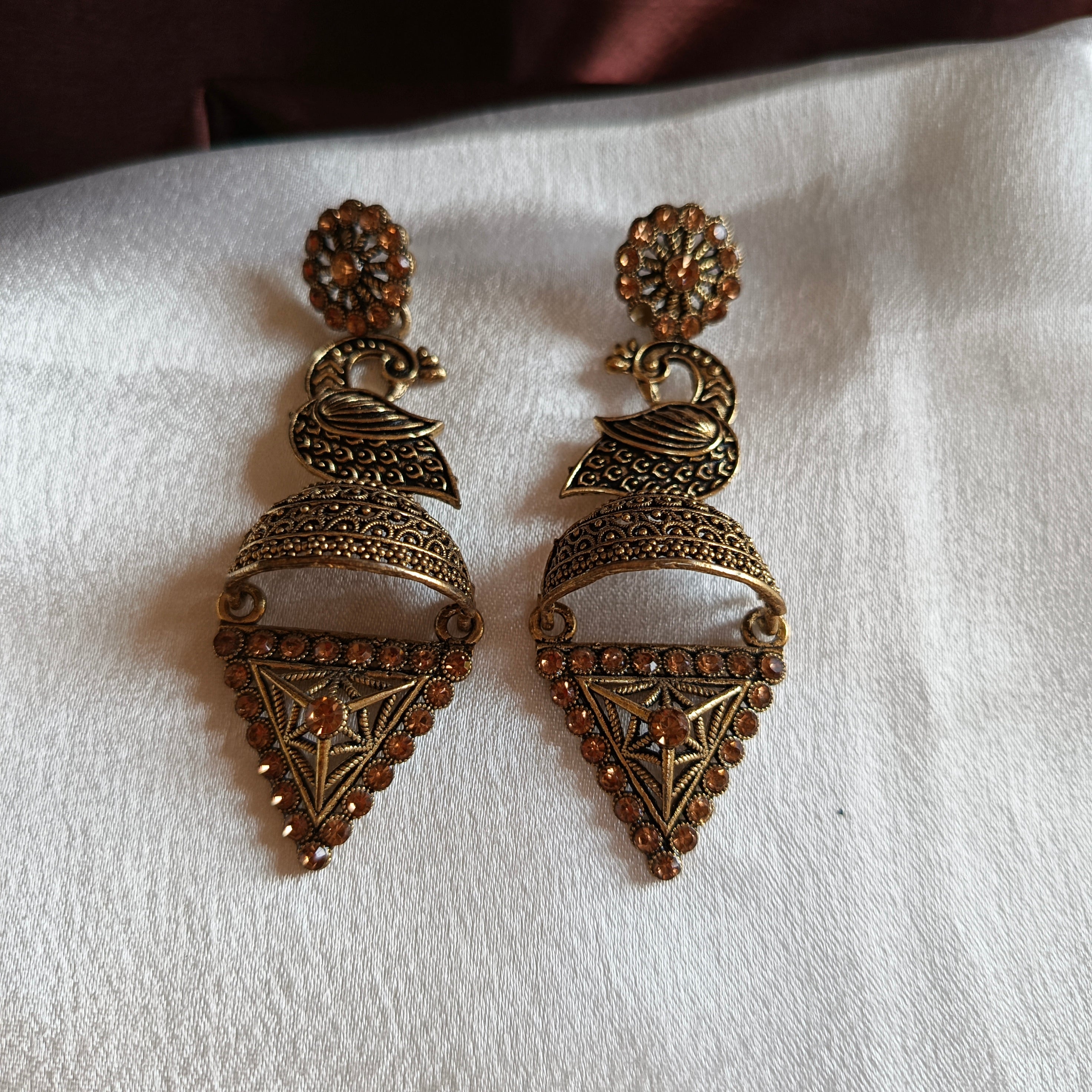 JJ Antique Gold Grey Meenakari Jhumka Earrings Polki Vine
