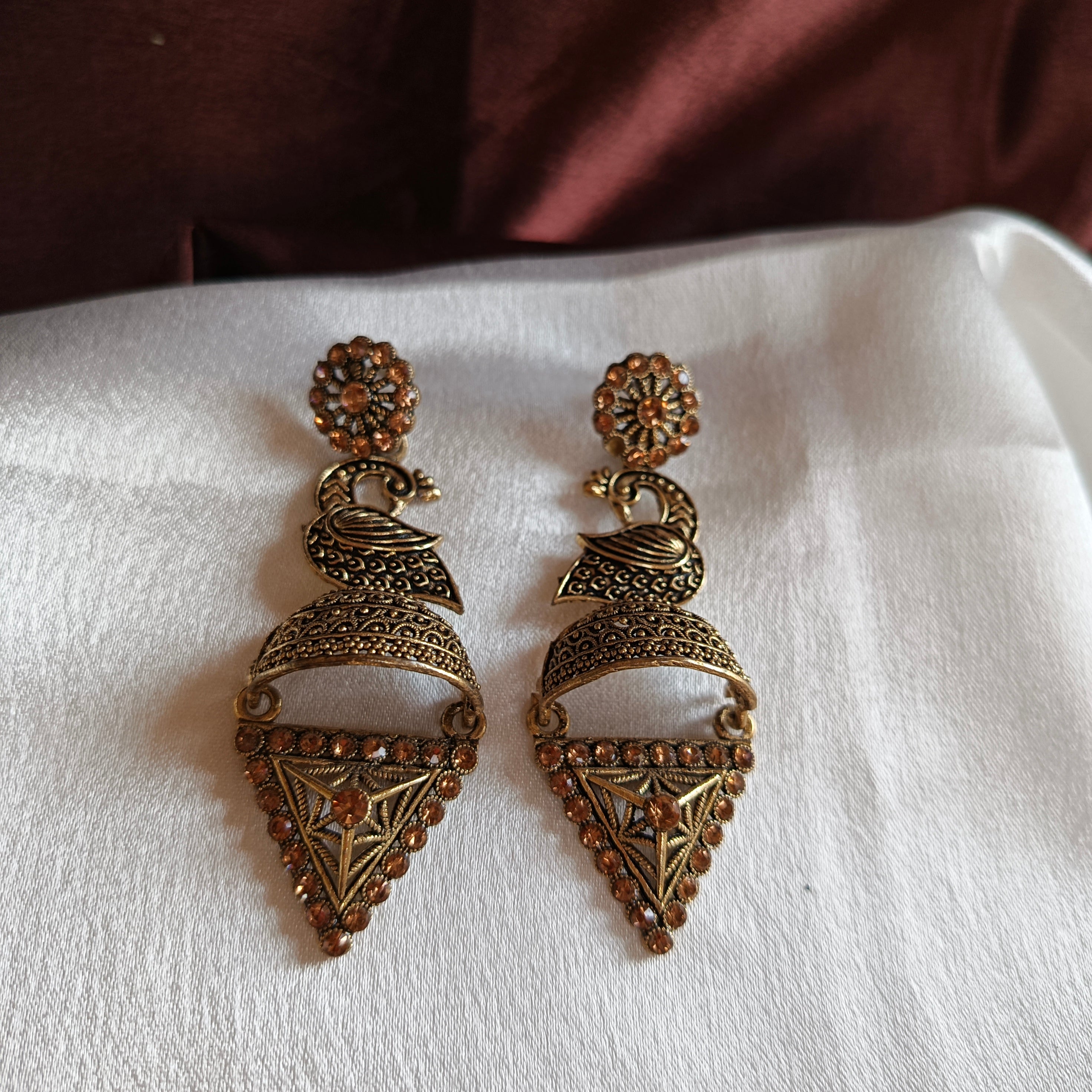 JJ Antique Gold Grey Meenakari Jhumka Earrings Polki Vine