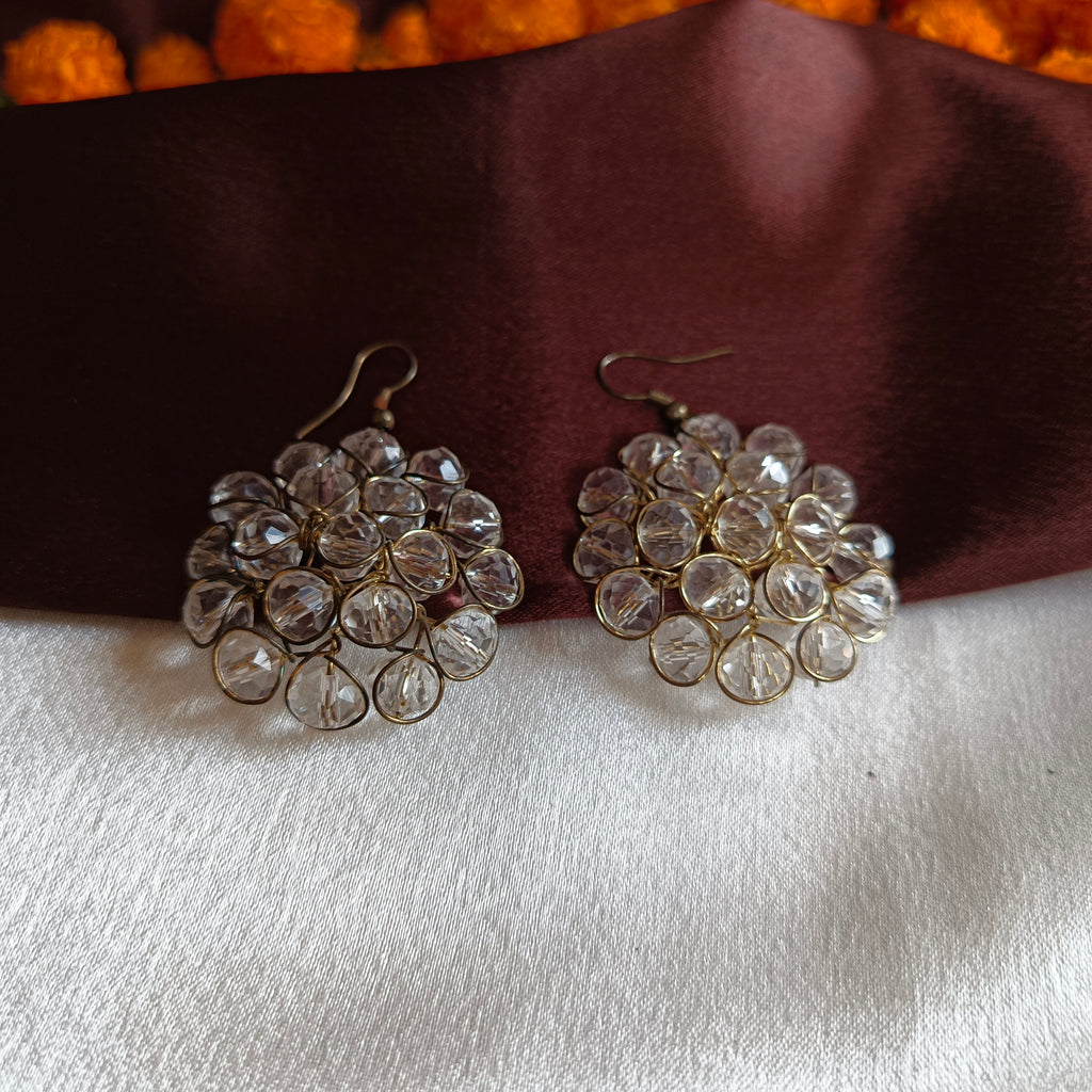 JJ Crystal White Statement Earrings – Floral Kundan Inspired Design