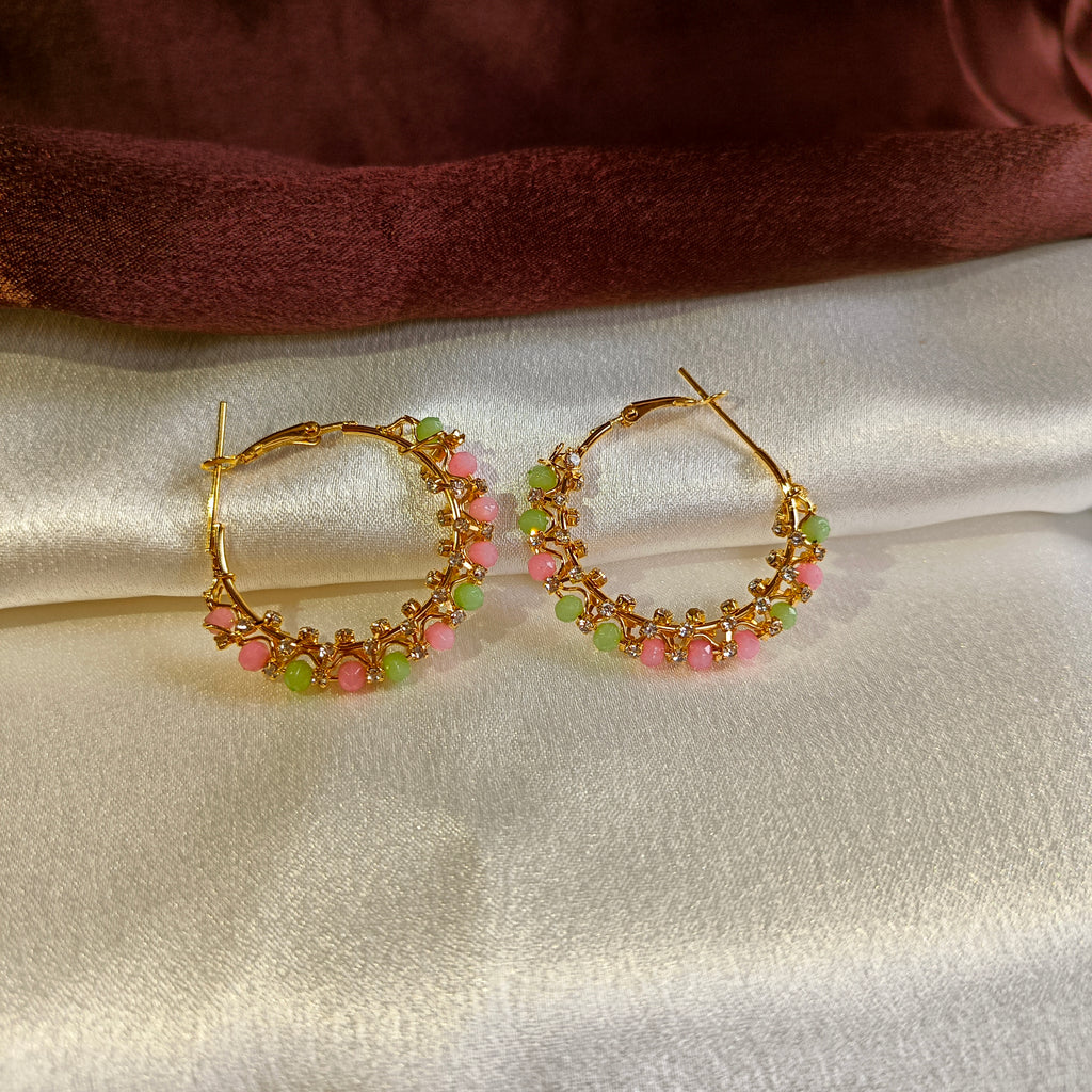 JJ Gold Plated Hoop Earrings – Blossom Bead Design