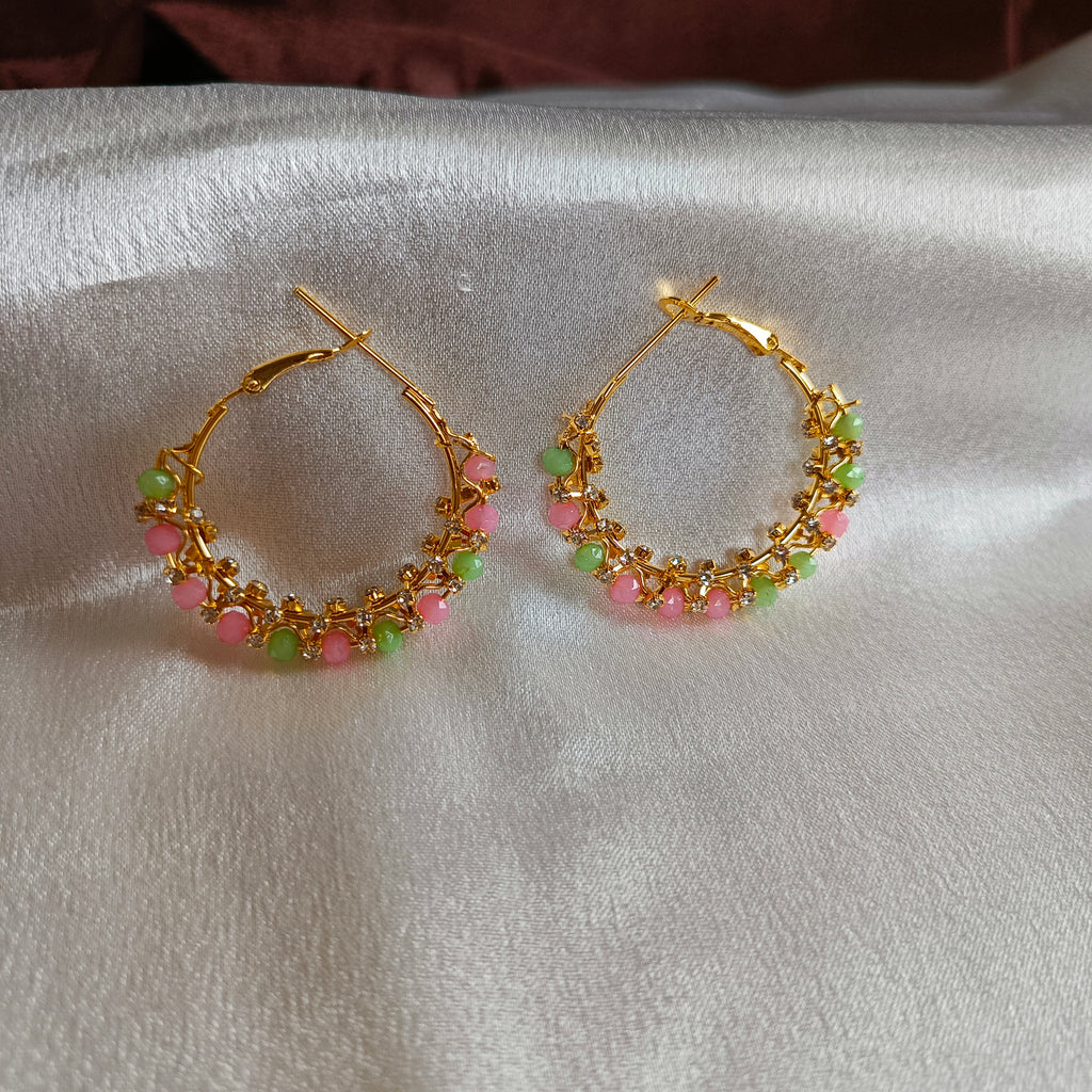 JJ Gold Plated Hoop Earrings – Blossom Bead Design