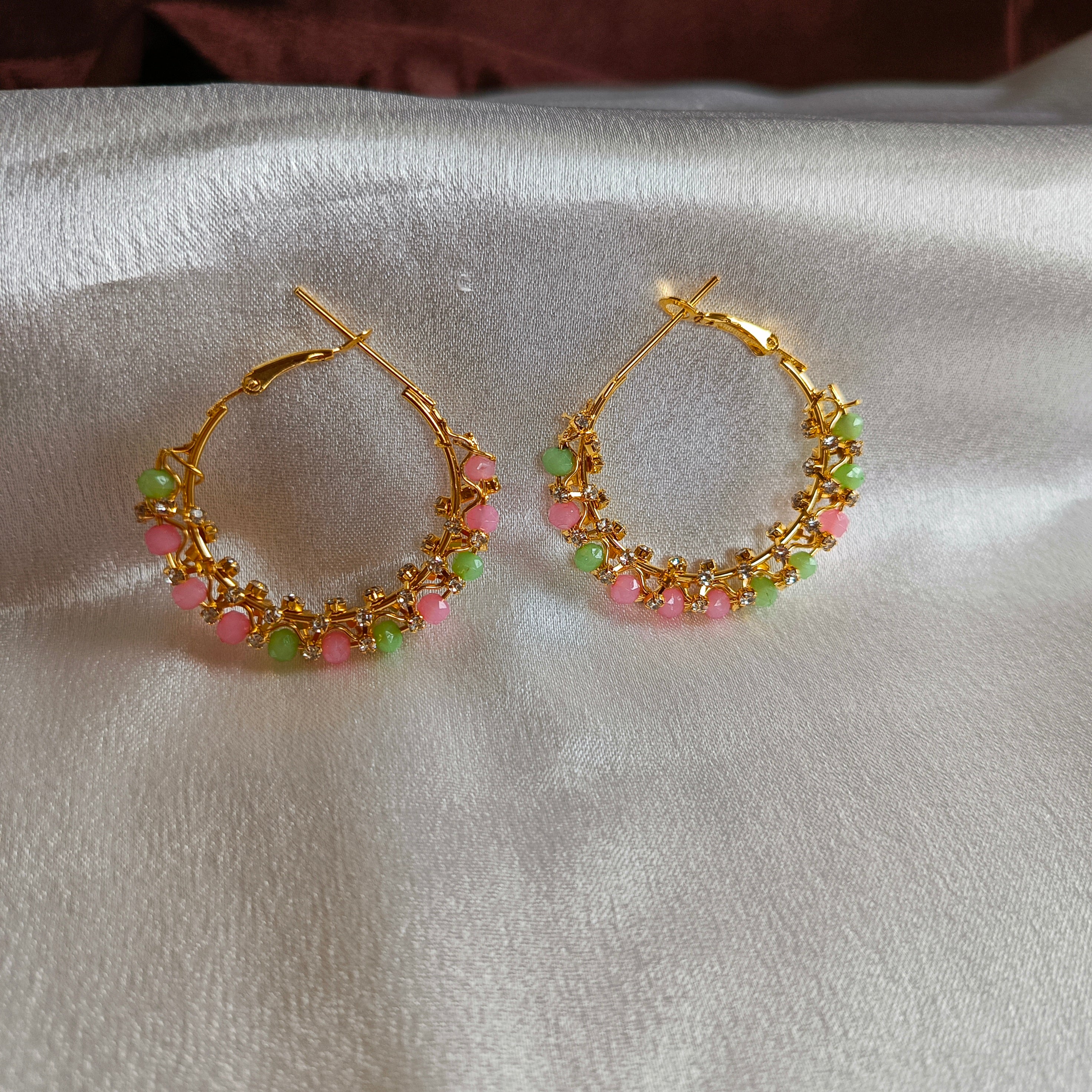 JJ Gold Plated Hoop Earrings – Blossom Bead Design