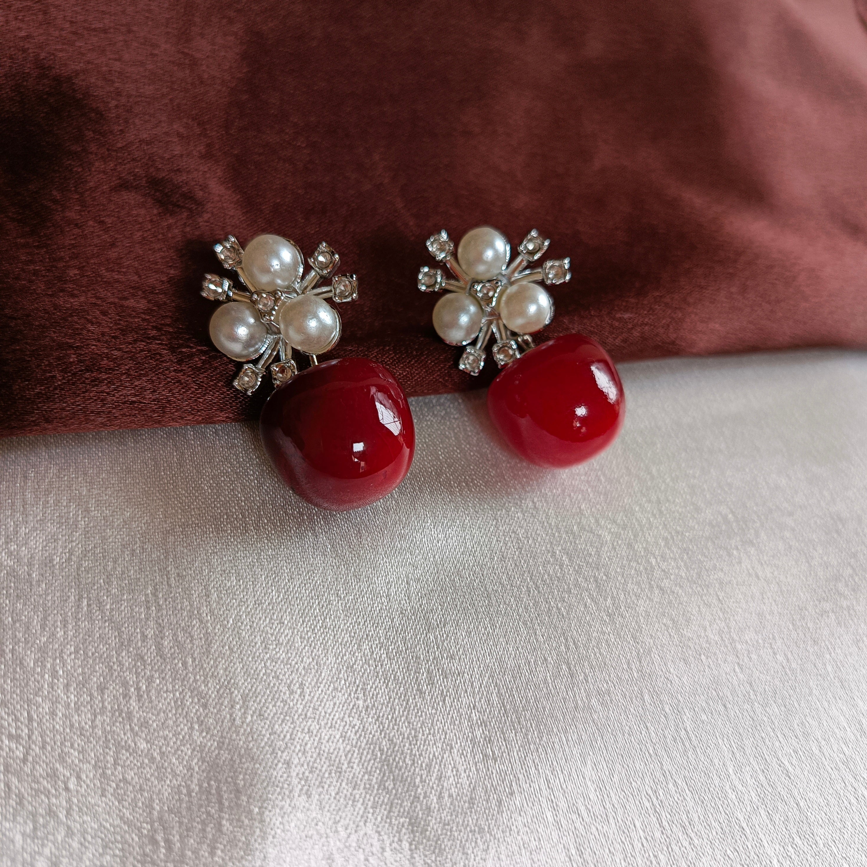 JJ Pearl & Red Drop Earrings – Ruby Bloom Design